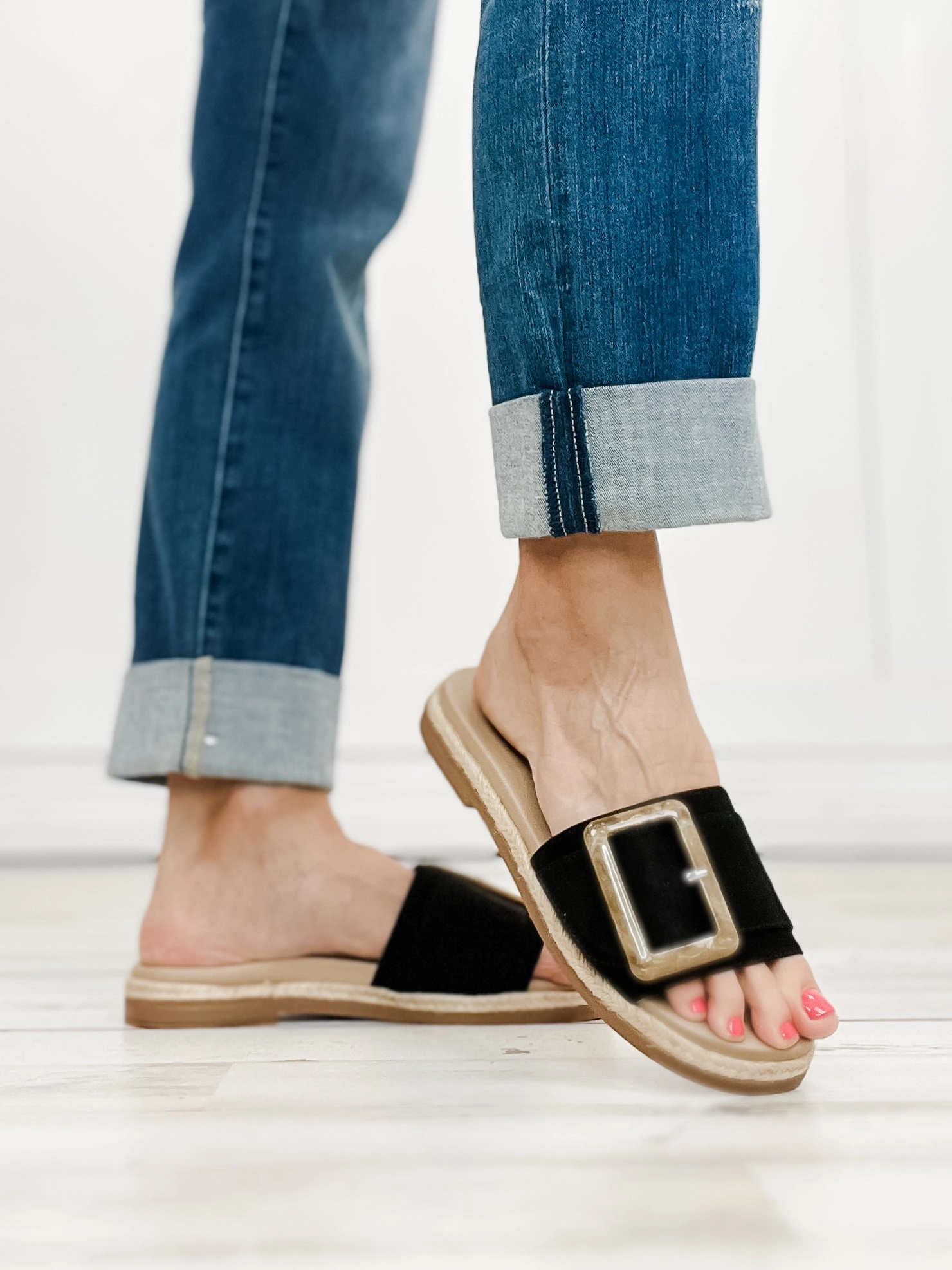 MIA Ozilia Slide Sandals with Buckle in Black