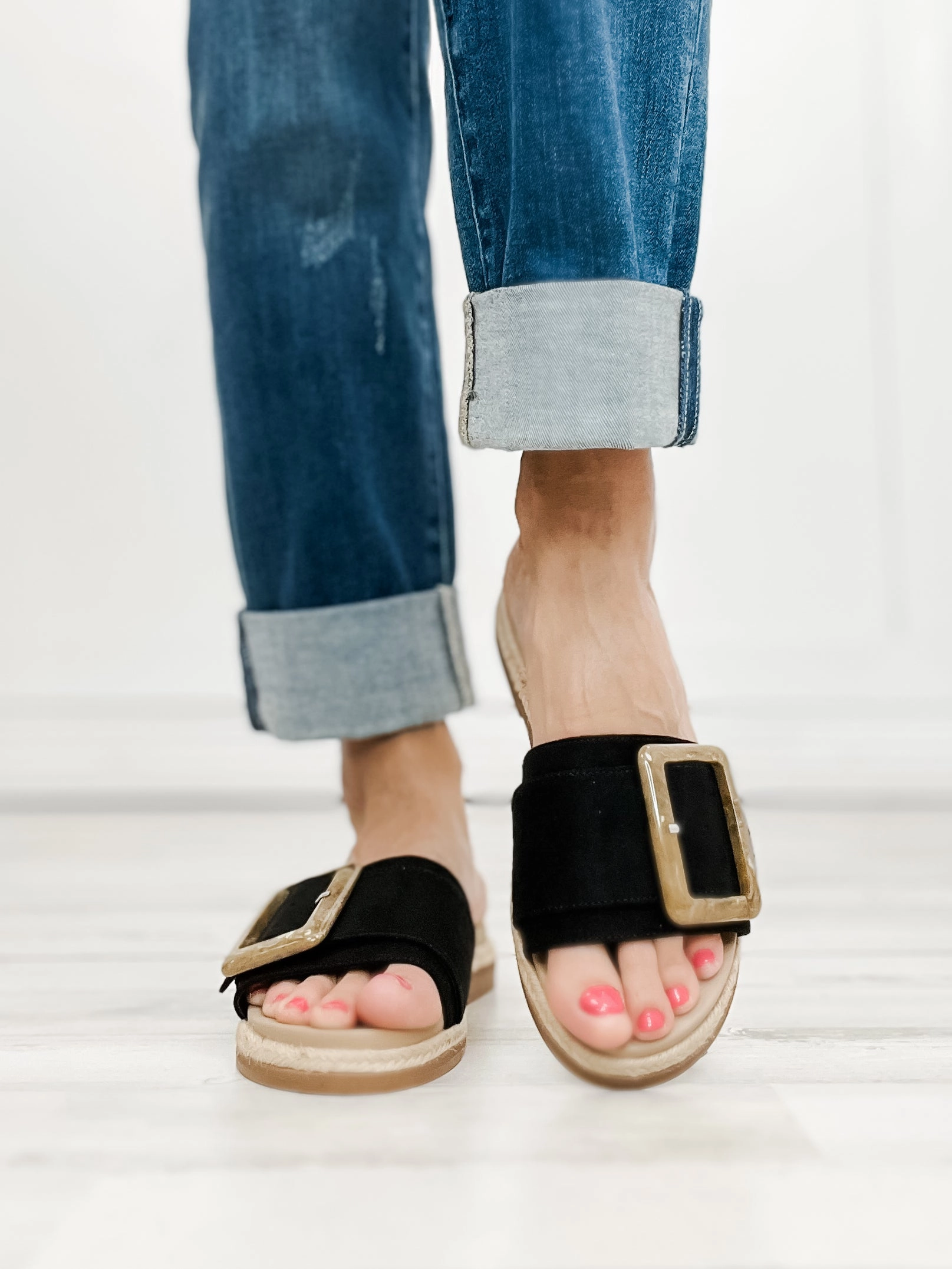 MIA Ozilia Slide Sandals with Buckle in Black