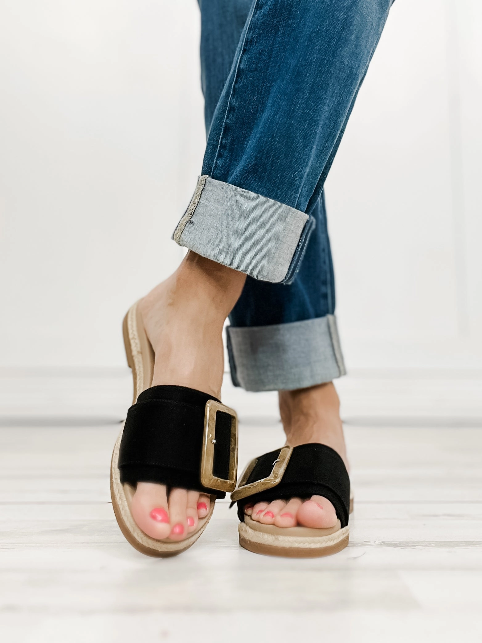 MIA Ozilia Slide Sandals with Buckle in Black