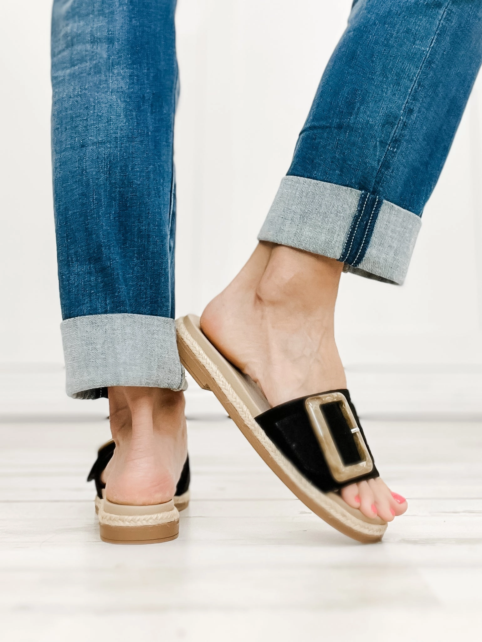 MIA Ozilia Slide Sandals with Buckle in Black