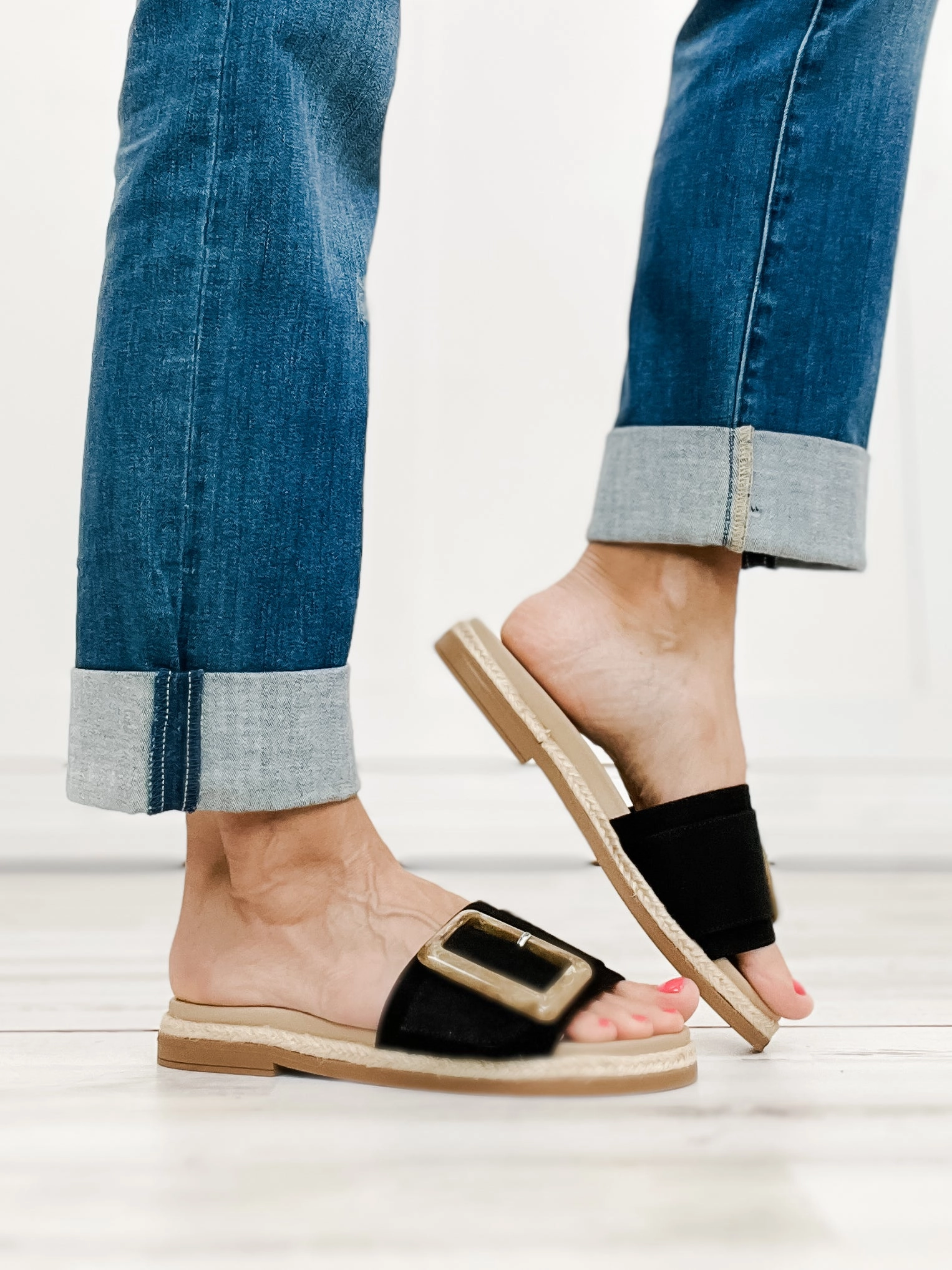 MIA Ozilia Slide Sandals with Buckle in Black