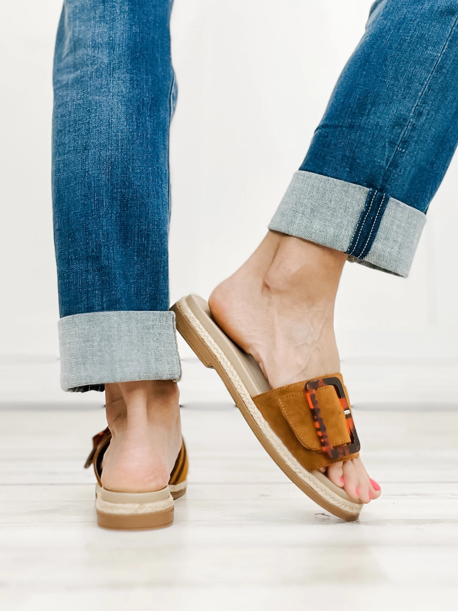 MIA Ozilia Slide Sandals with Buckle in Cognac