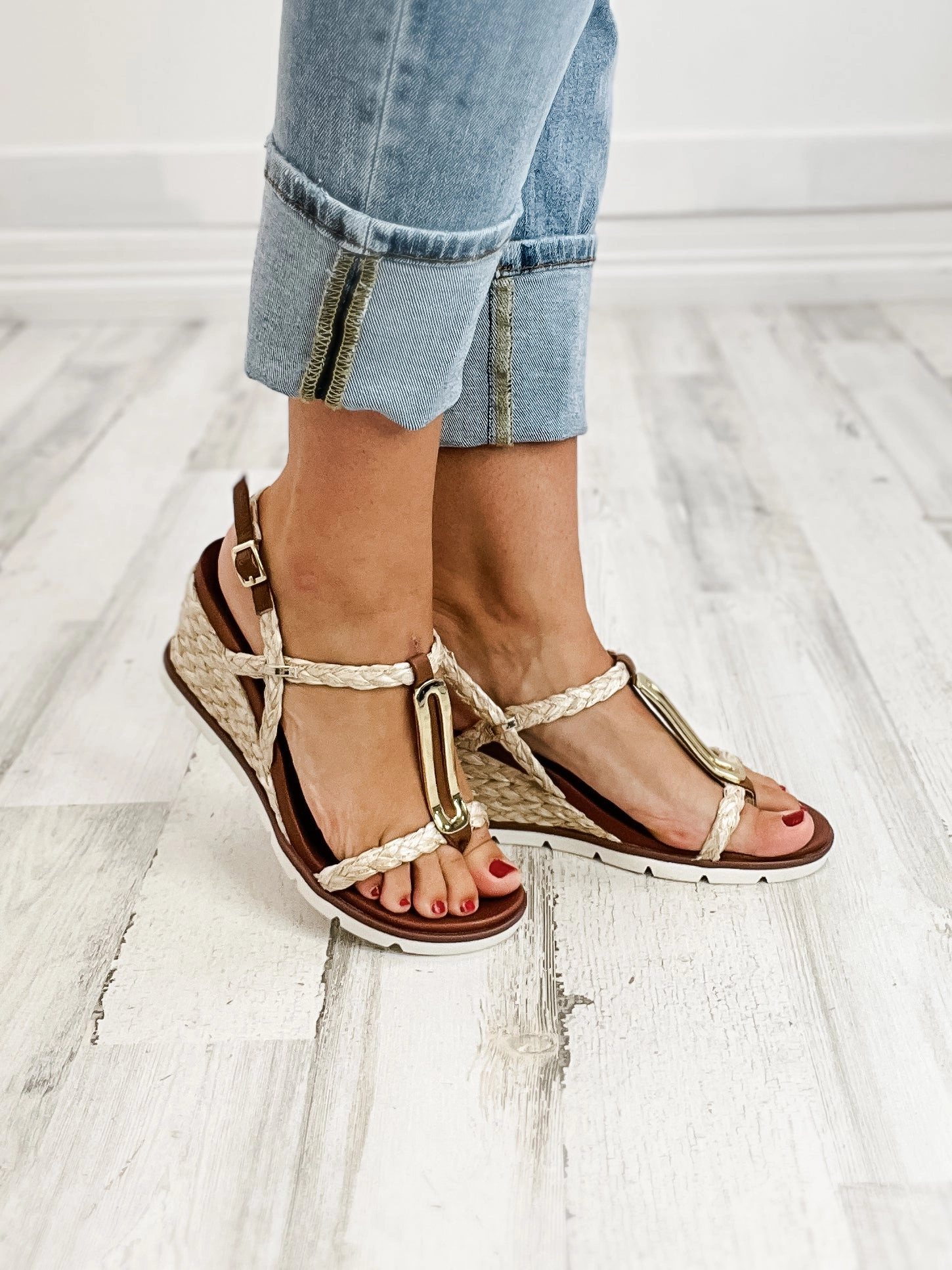 Mia Tyrah Wedge Sandals in Natural