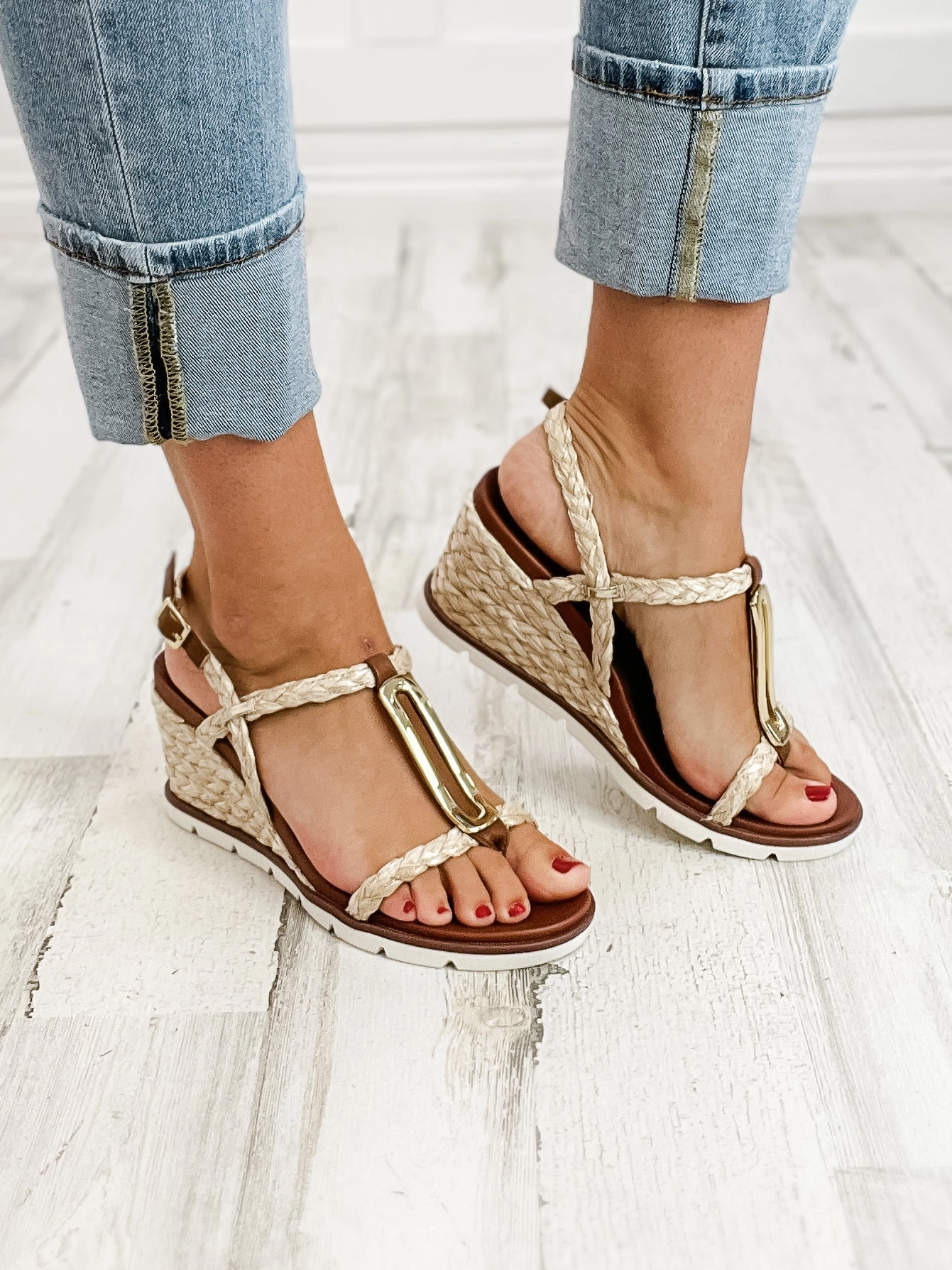 Mia Tyrah Wedge Sandals in Natural