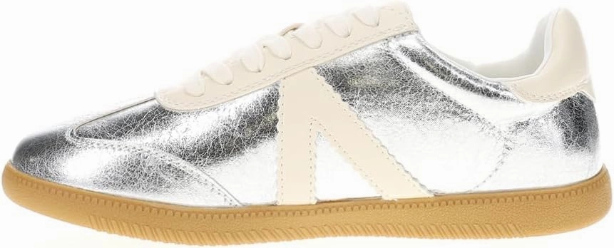 MIA Womens Klair Lace Up Metallic Sneakers Shoes Casual - Silver, White