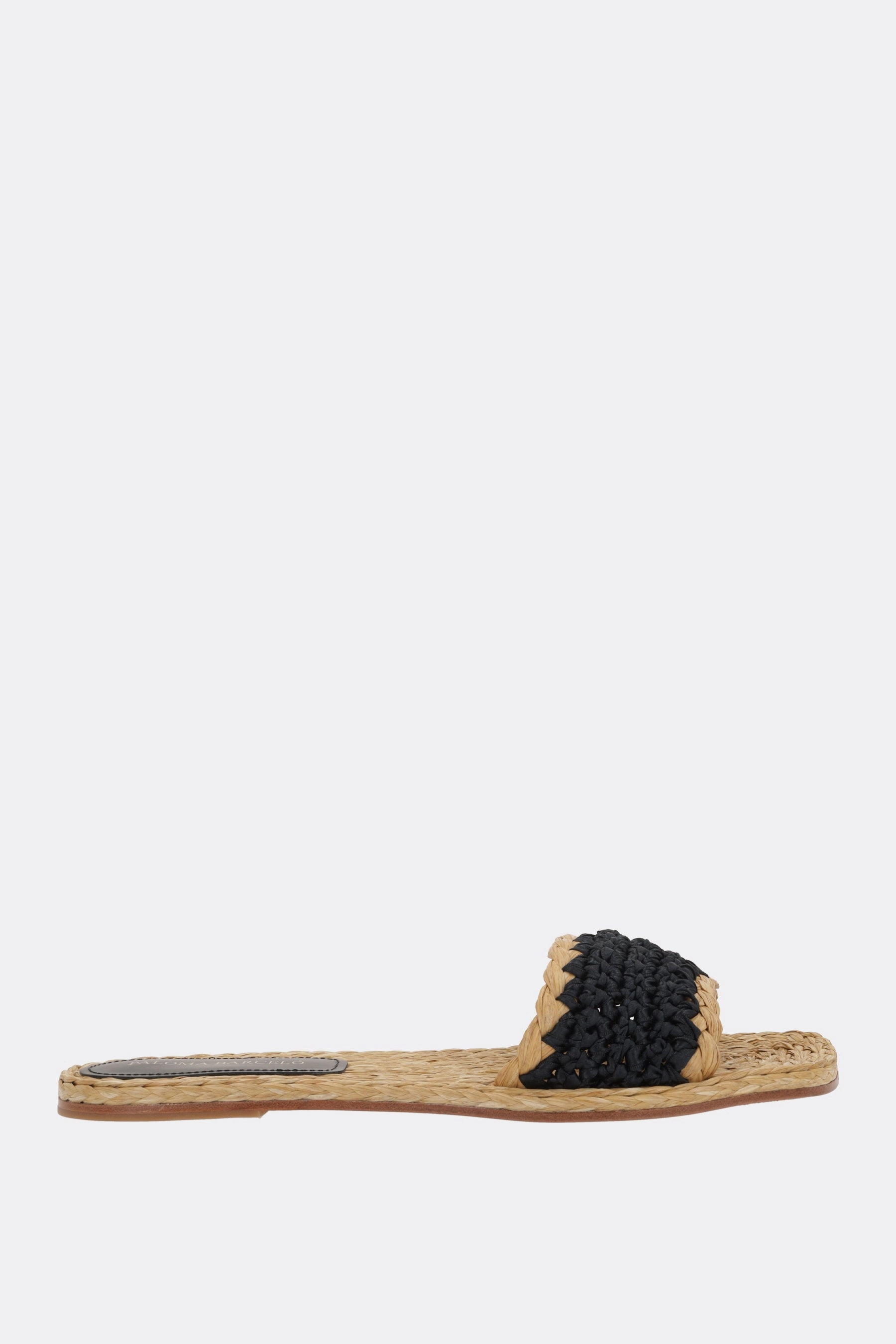 Molly flat sandals in crochet satin and raffia