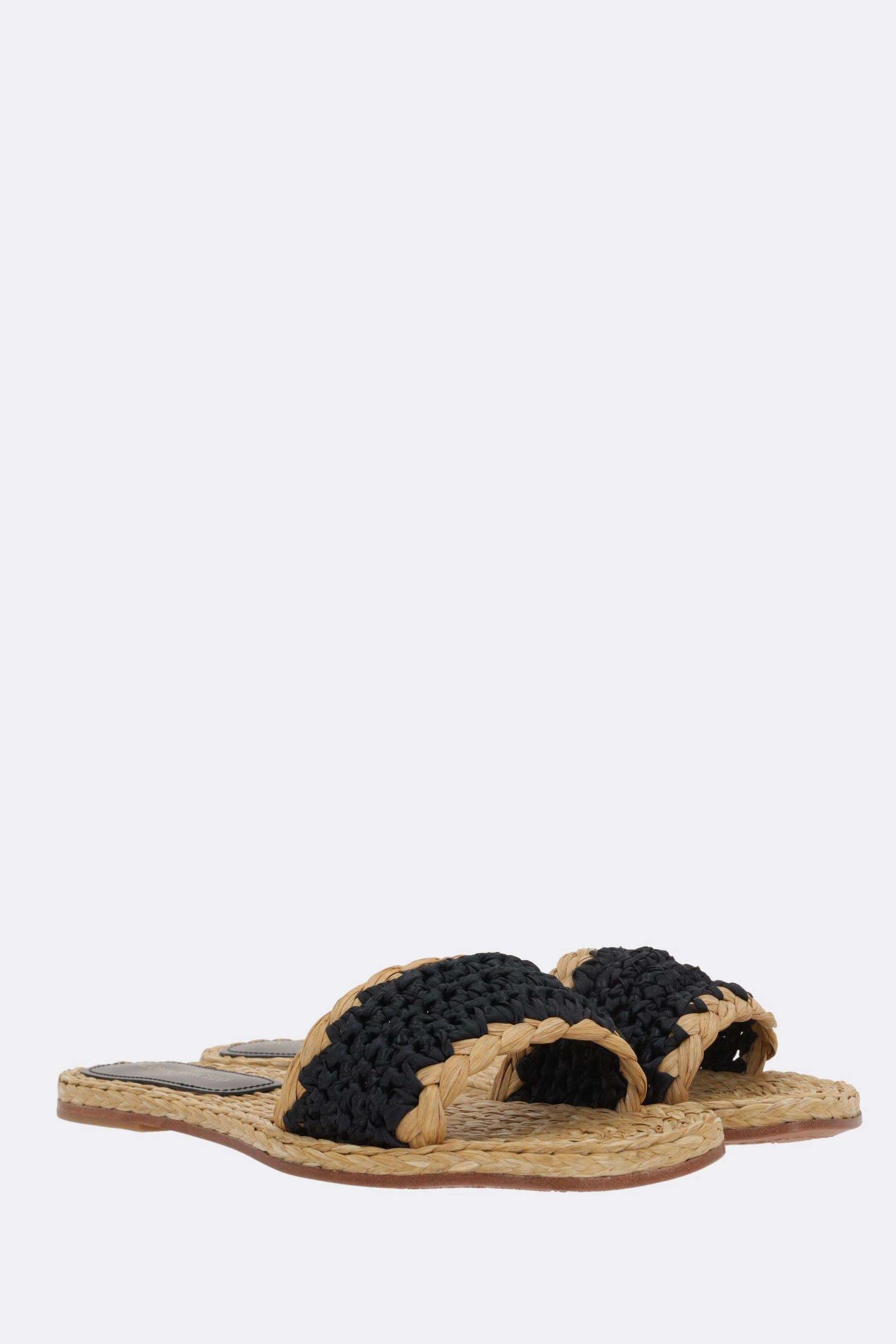 Molly flat sandals in crochet satin and raffia