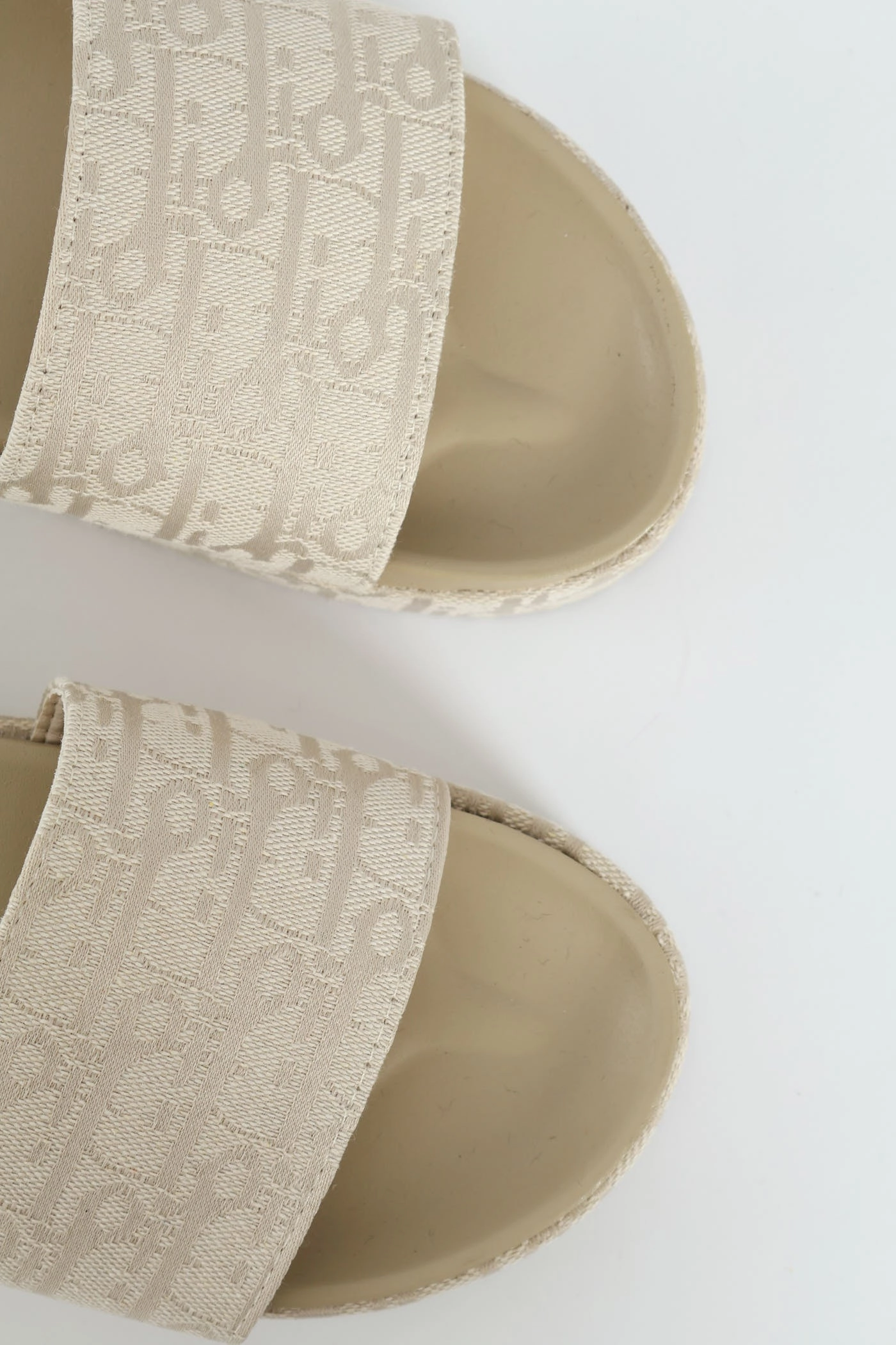 Monogram Printed Canvas Flatform Slide - Champagne