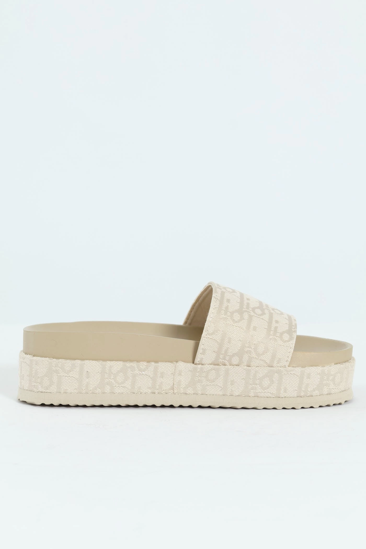 Monogram Printed Canvas Flatform Slide - Champagne