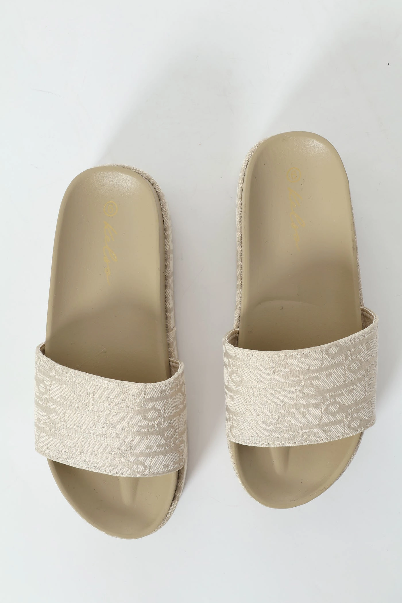 Monogram Printed Canvas Flatform Slide - Champagne