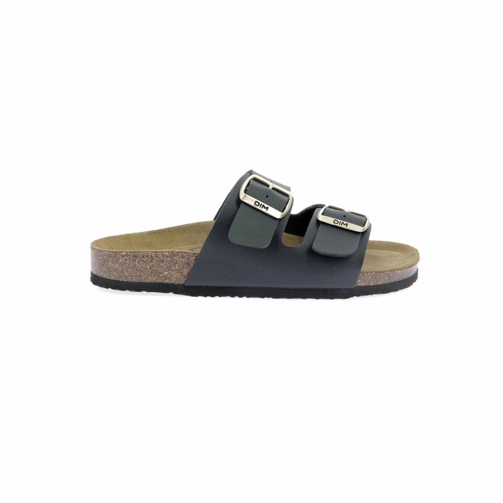 Pair of black leather and cork mules for women