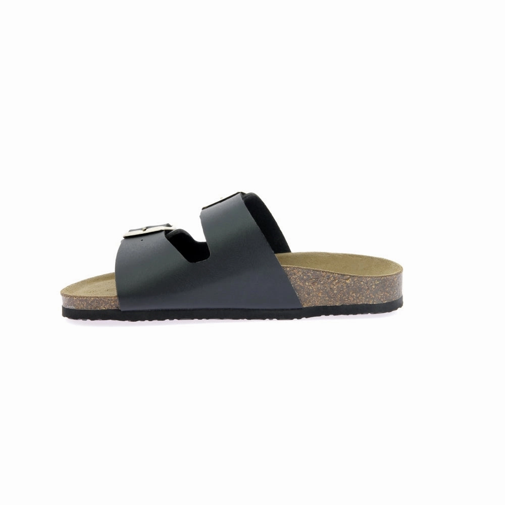 Pair of black leather and cork mules for women