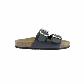 Pair of black leather and cork mules for women