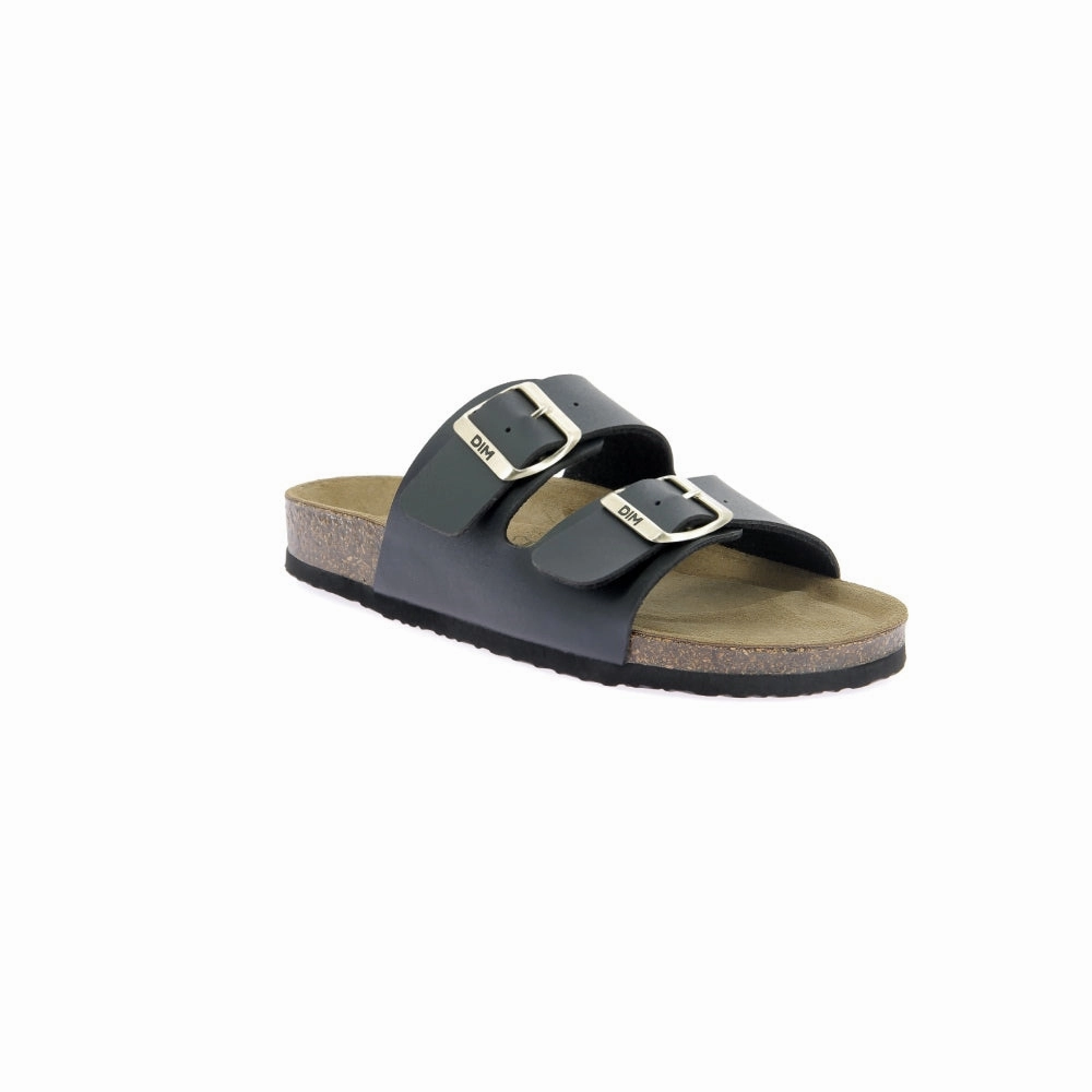 Pair of black leather and cork mules for women
