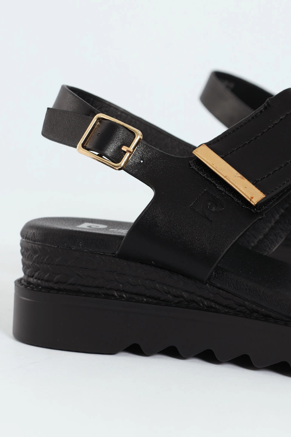 Pertel Double Strap Sport Sandal With Gold Trim - Black