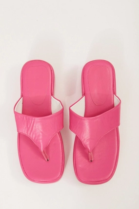 Pink Toe Post Thong Wedge Sandals