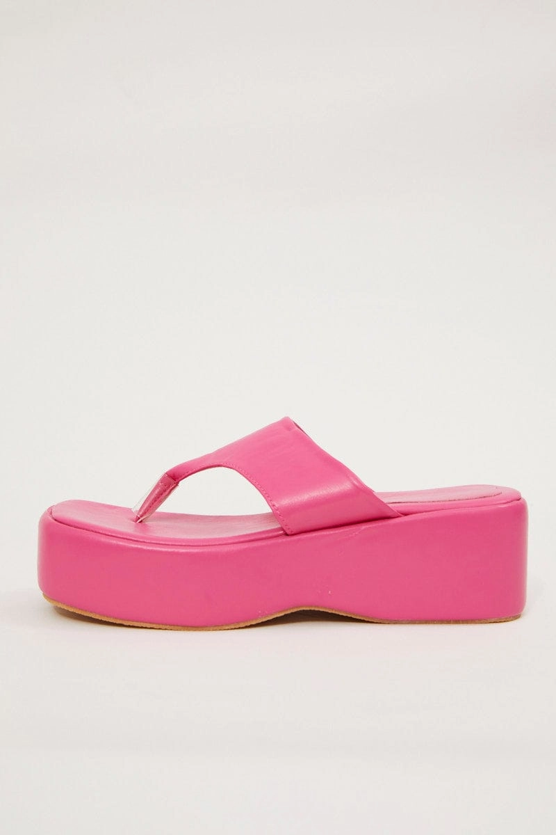Pink Toe Post Thong Wedge Sandals