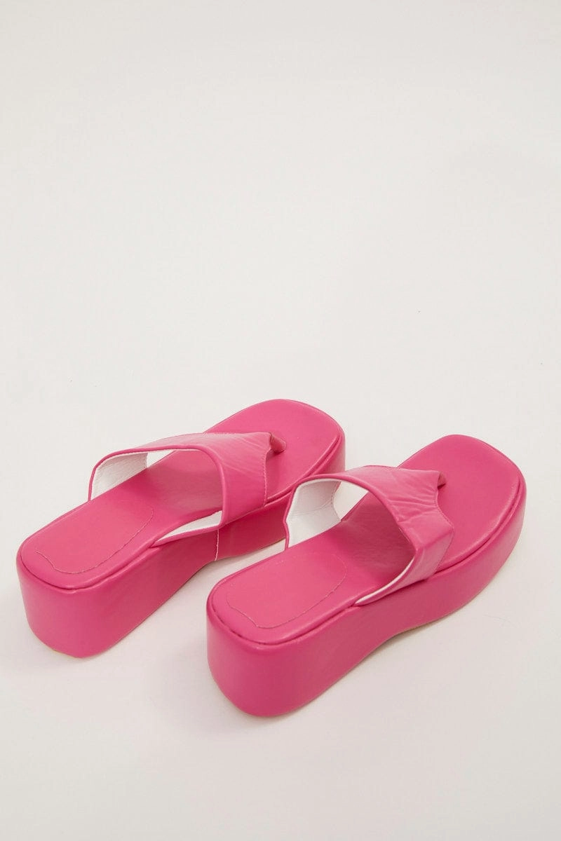 Pink Toe Post Thong Wedge Sandals