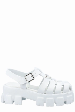Prada Foam Logo Patch Round Toe Sandals