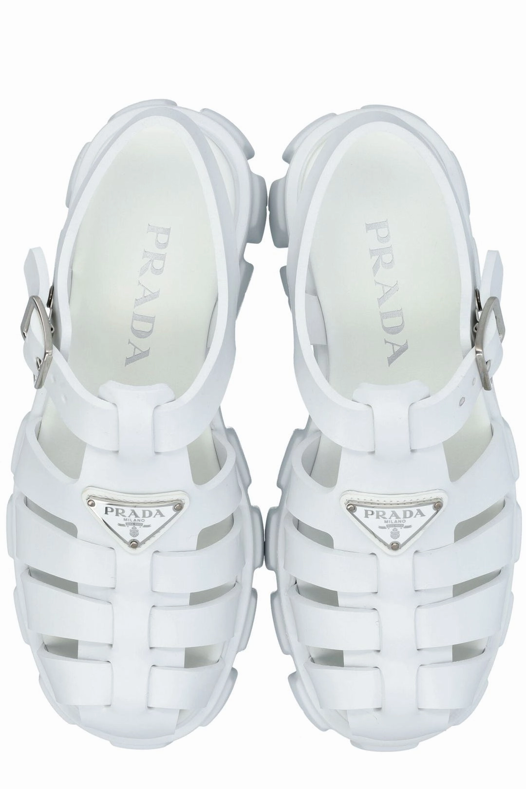 Prada Foam Logo Patch Round Toe Sandals