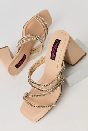 Rhinestone Strappy Block Heel
