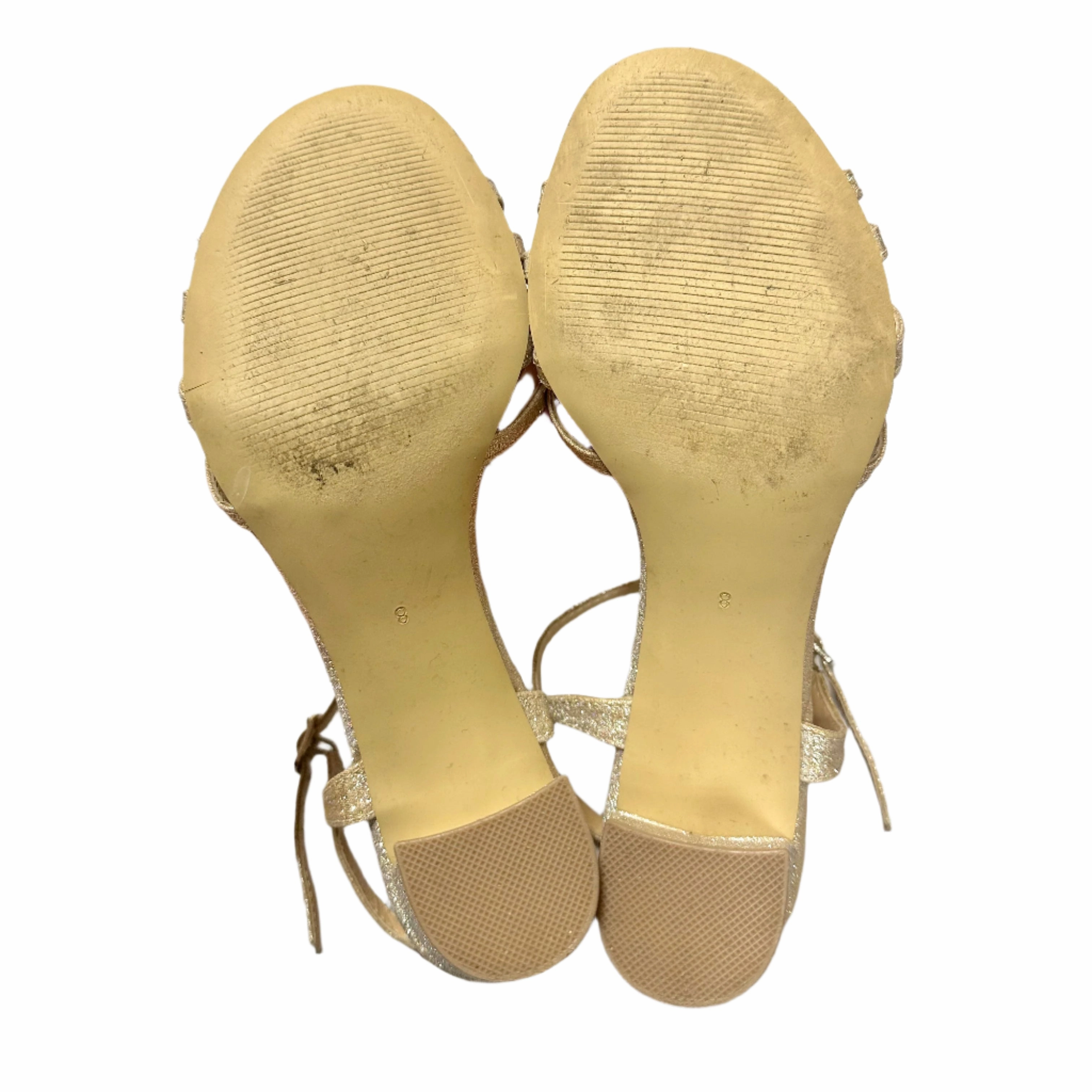 Sandals Heels Block By American Glamour Badgley In Gold, Size: 8