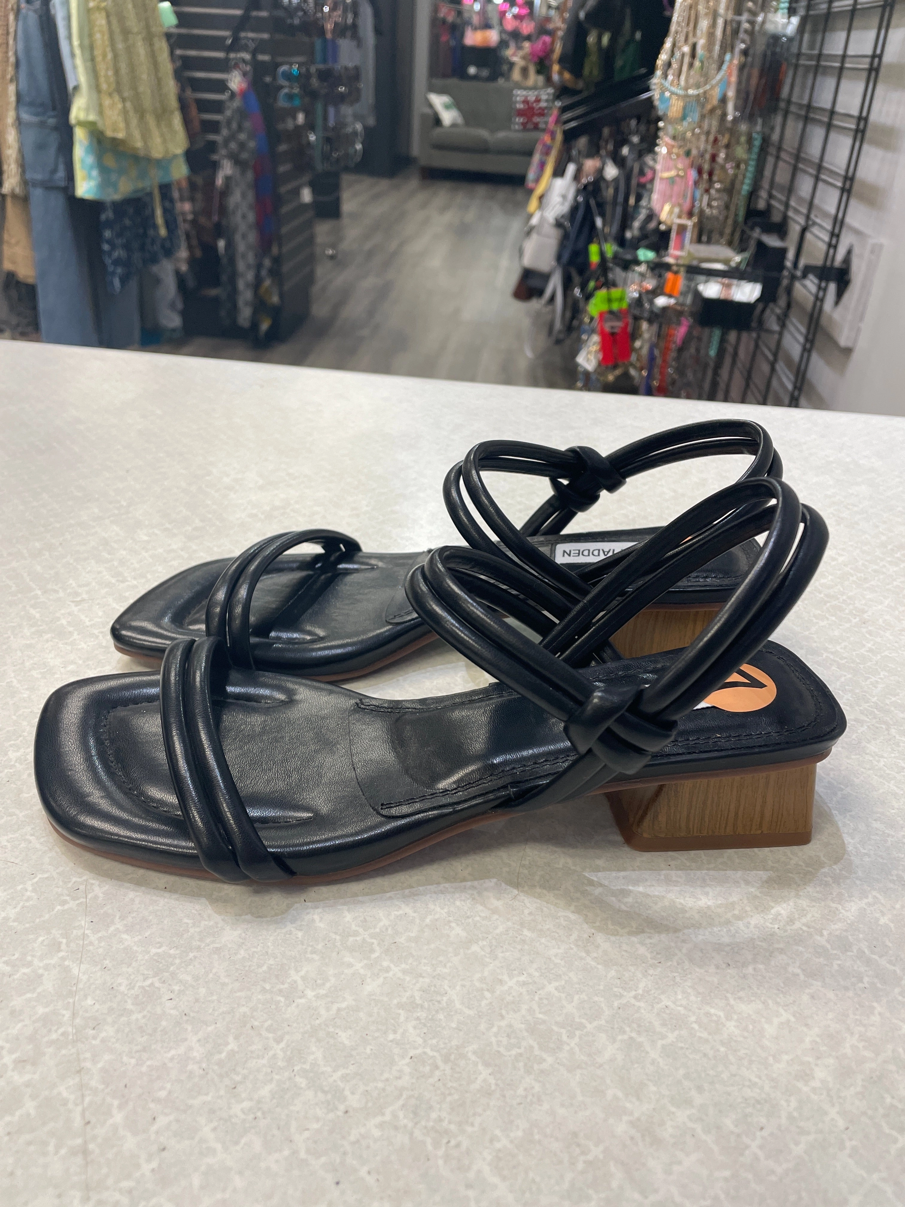 Sandals Heels Block By Steve Madden In Black & Brown, Size: 7