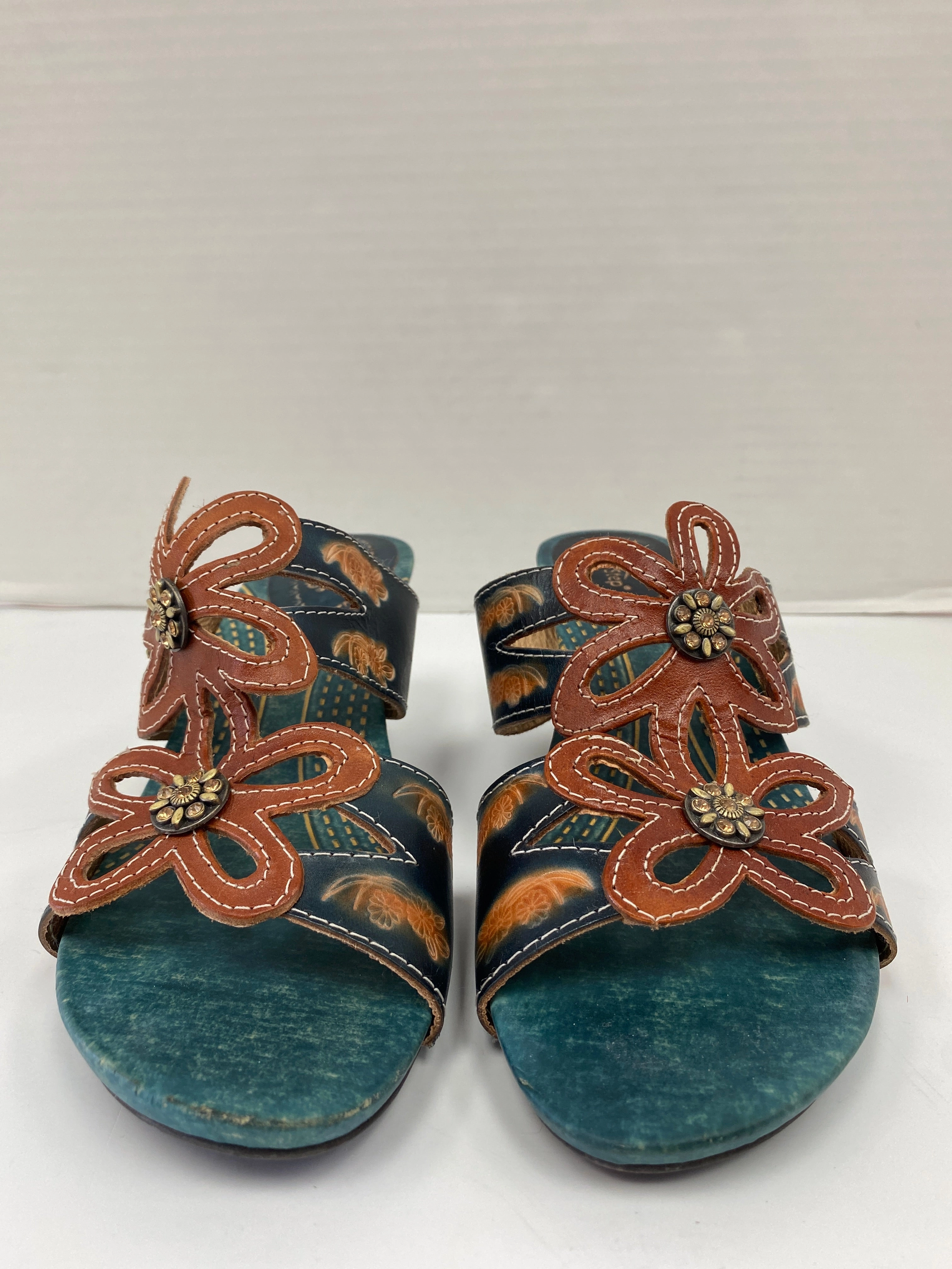 Sandals Heels Kitten By Spring Step In Green, Size: 8.5