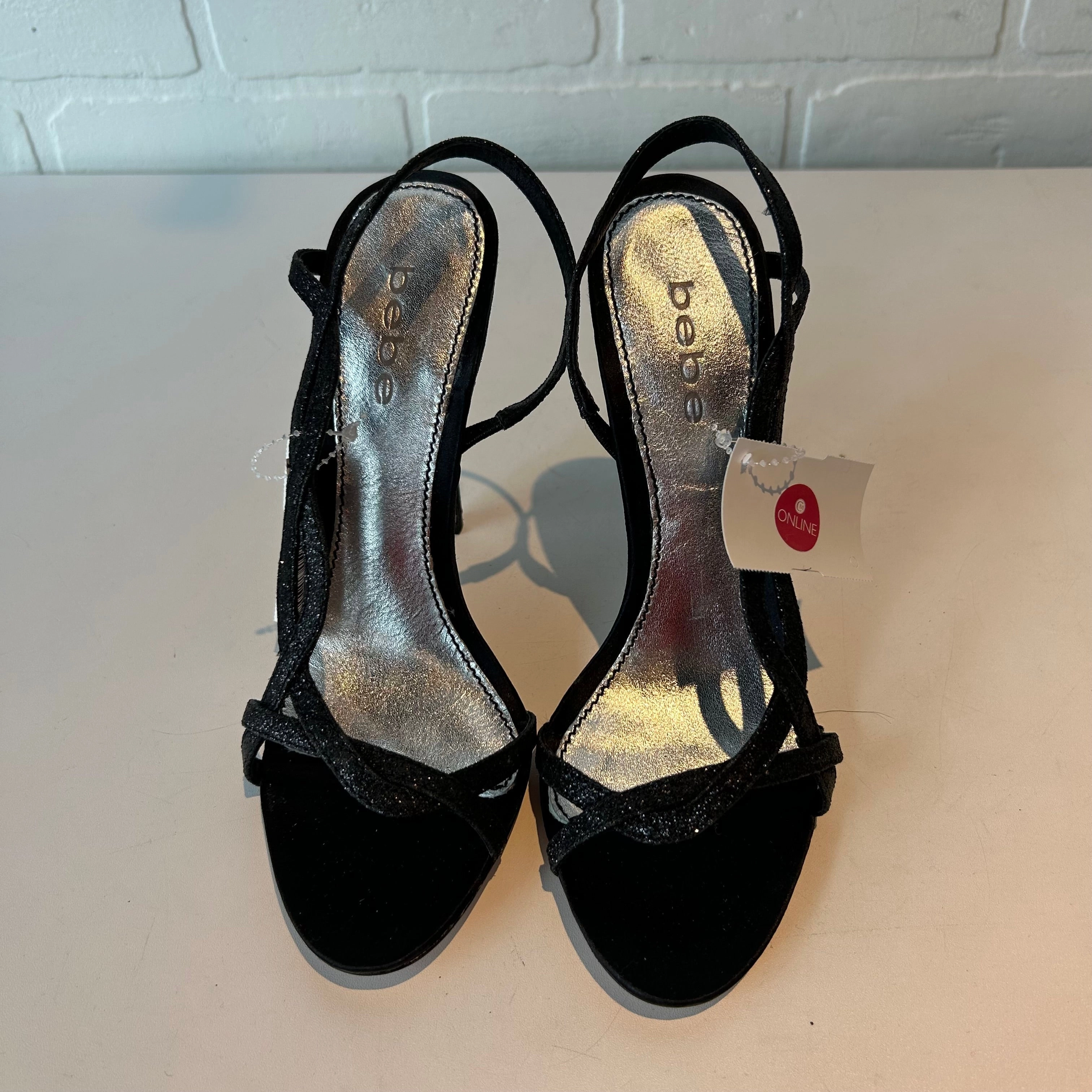Sandals Heels Stiletto By Bebe In Black, Size: 7