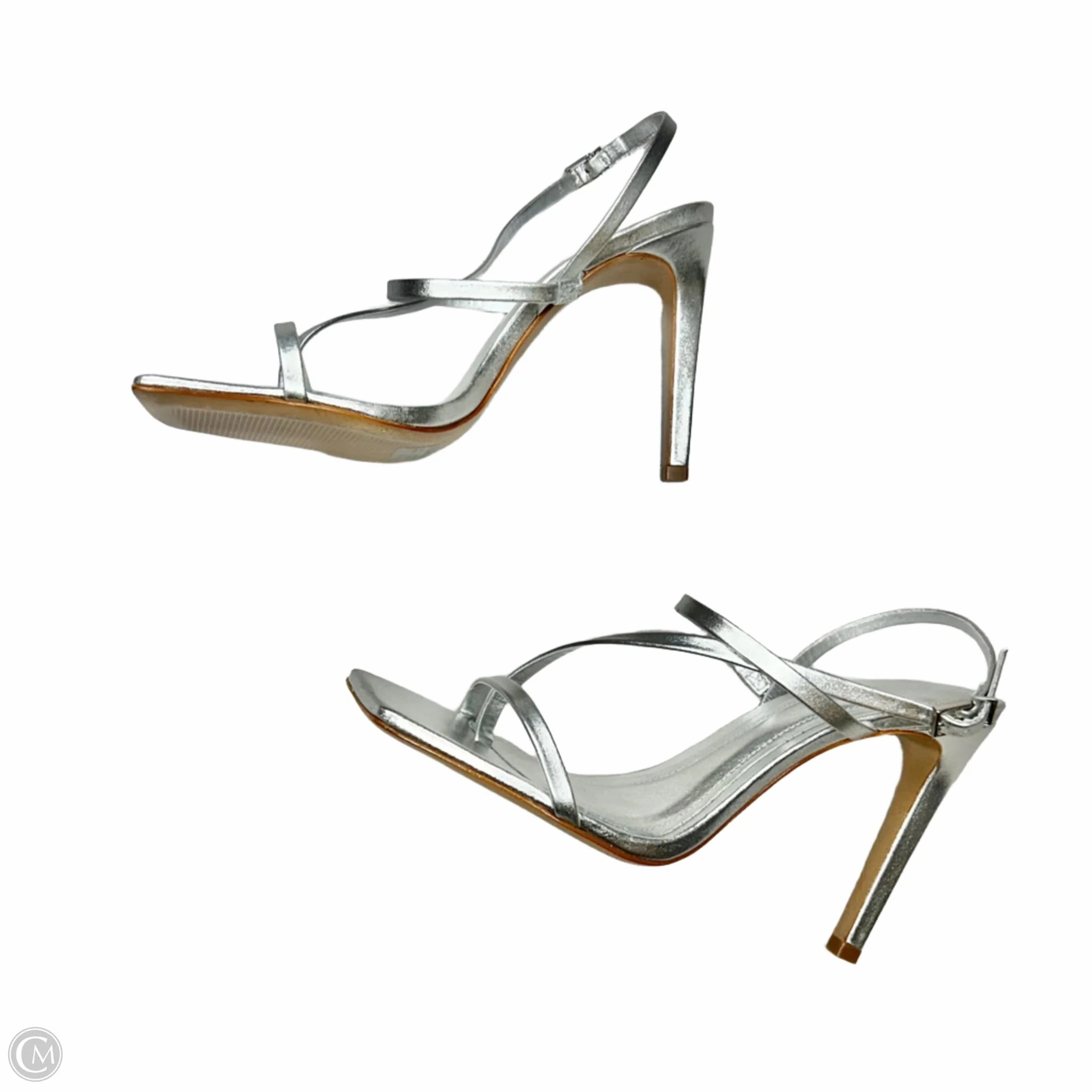 Sandals Heels Stiletto By Schutz In Silver, Size: 8.5