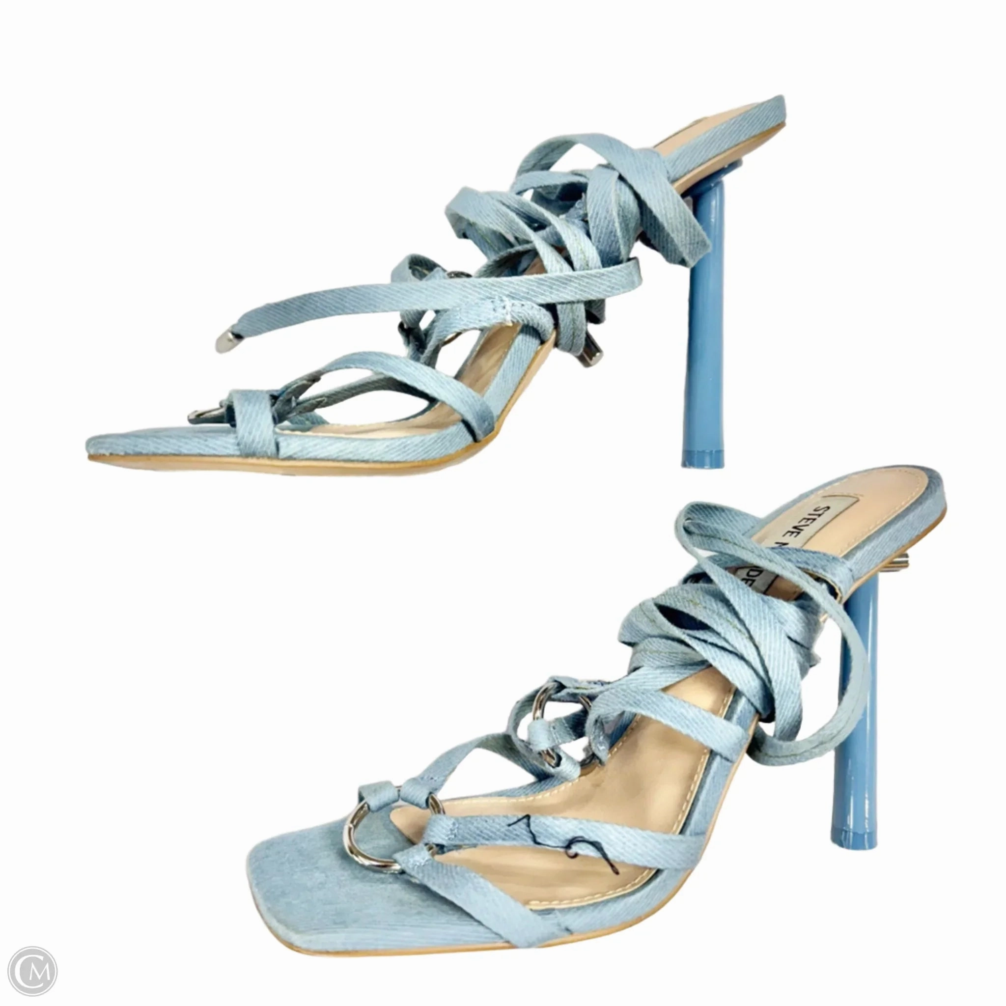 Sandals Heels Stiletto By Steve Madden In Blue Denim, Size: 7
