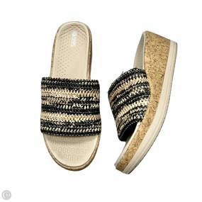 Sandals Heels Wedge By Bzees In Black & Tan, Size: 7.5