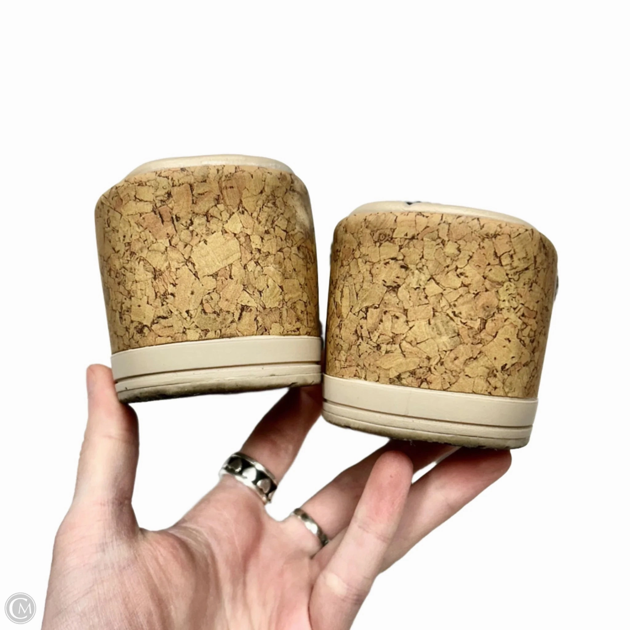 Sandals Heels Wedge By Bzees In Black & Tan, Size: 7.5