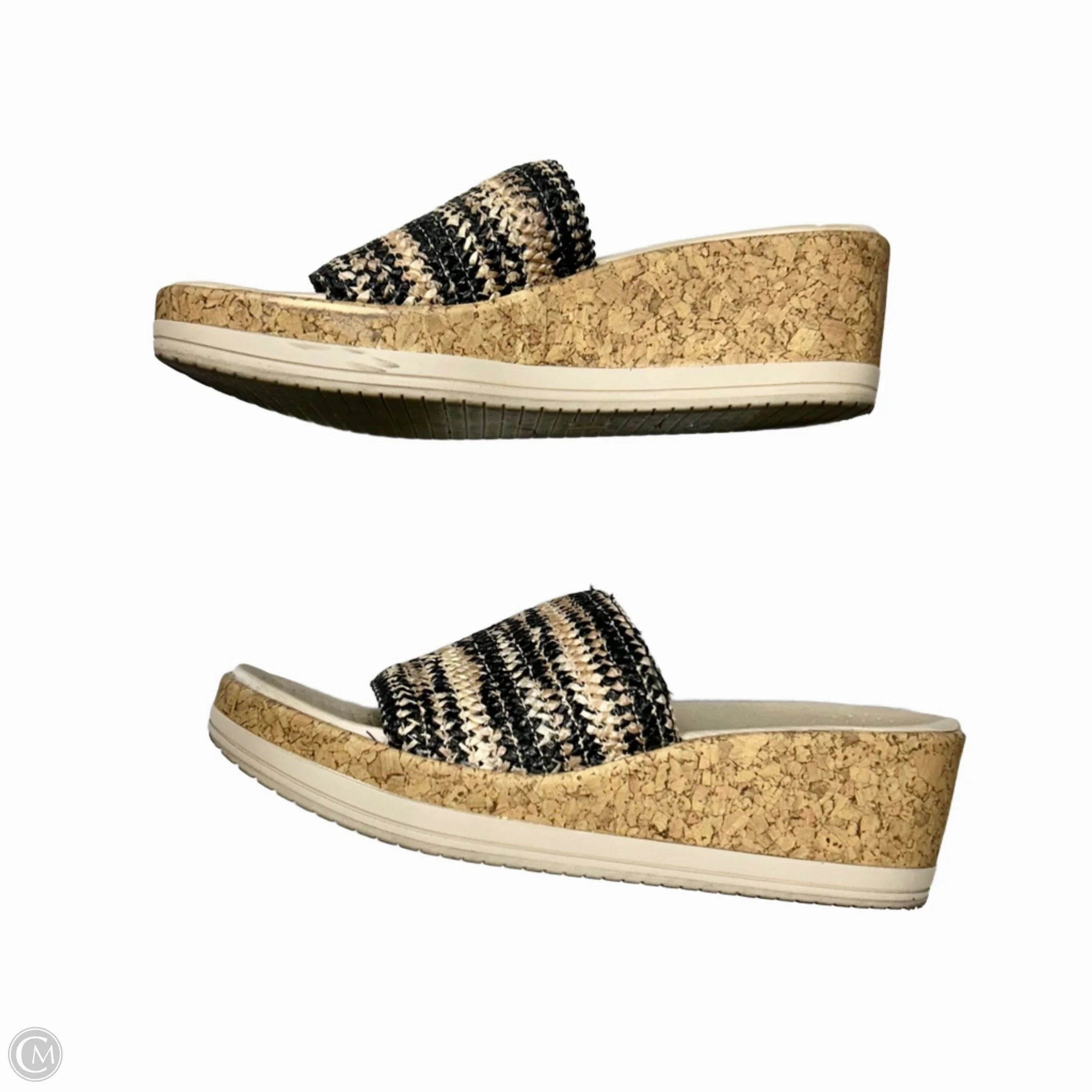Sandals Heels Wedge By Bzees In Black & Tan, Size: 7.5