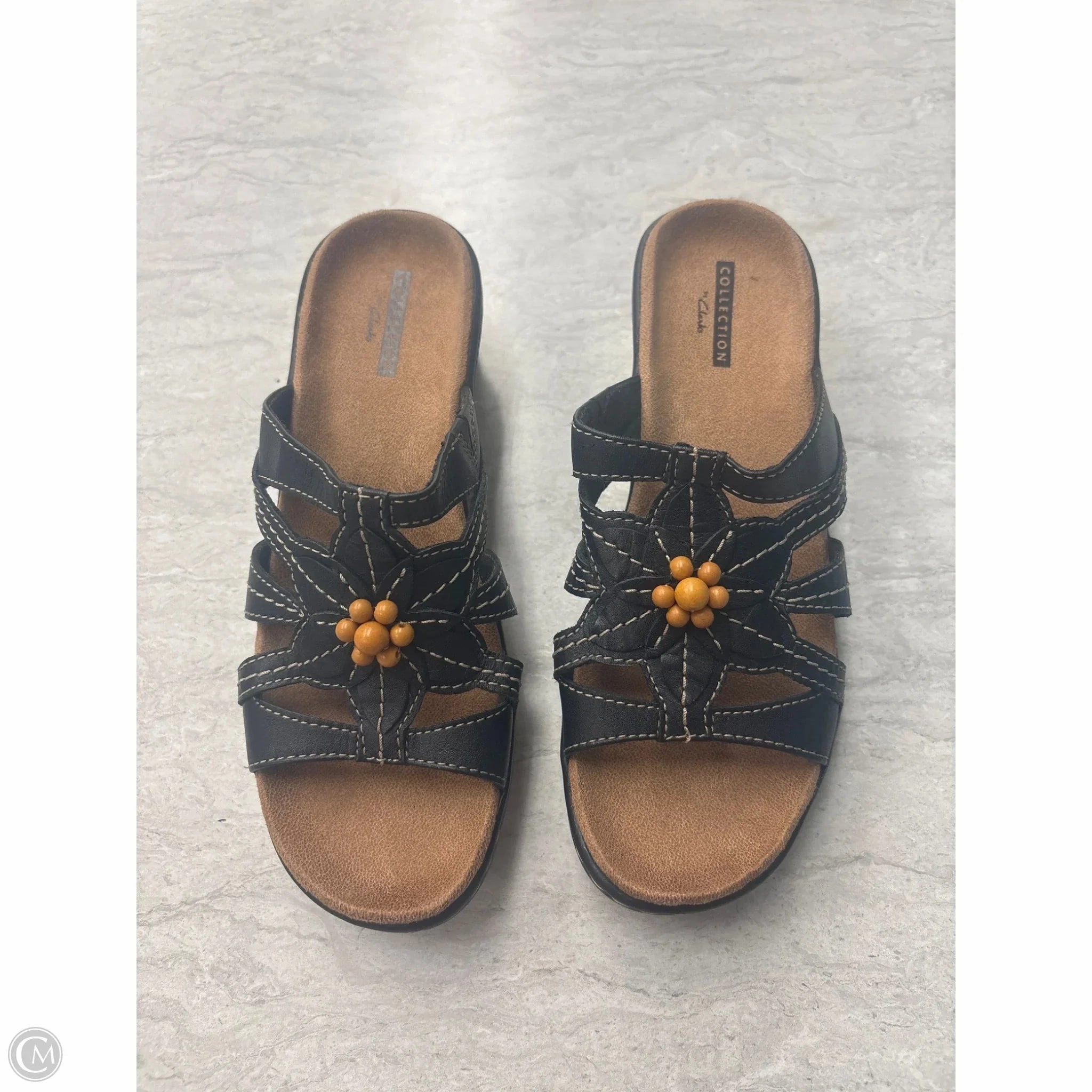 Sandals Heels Wedge By Clarks In Black & Tan, Size: 6.5