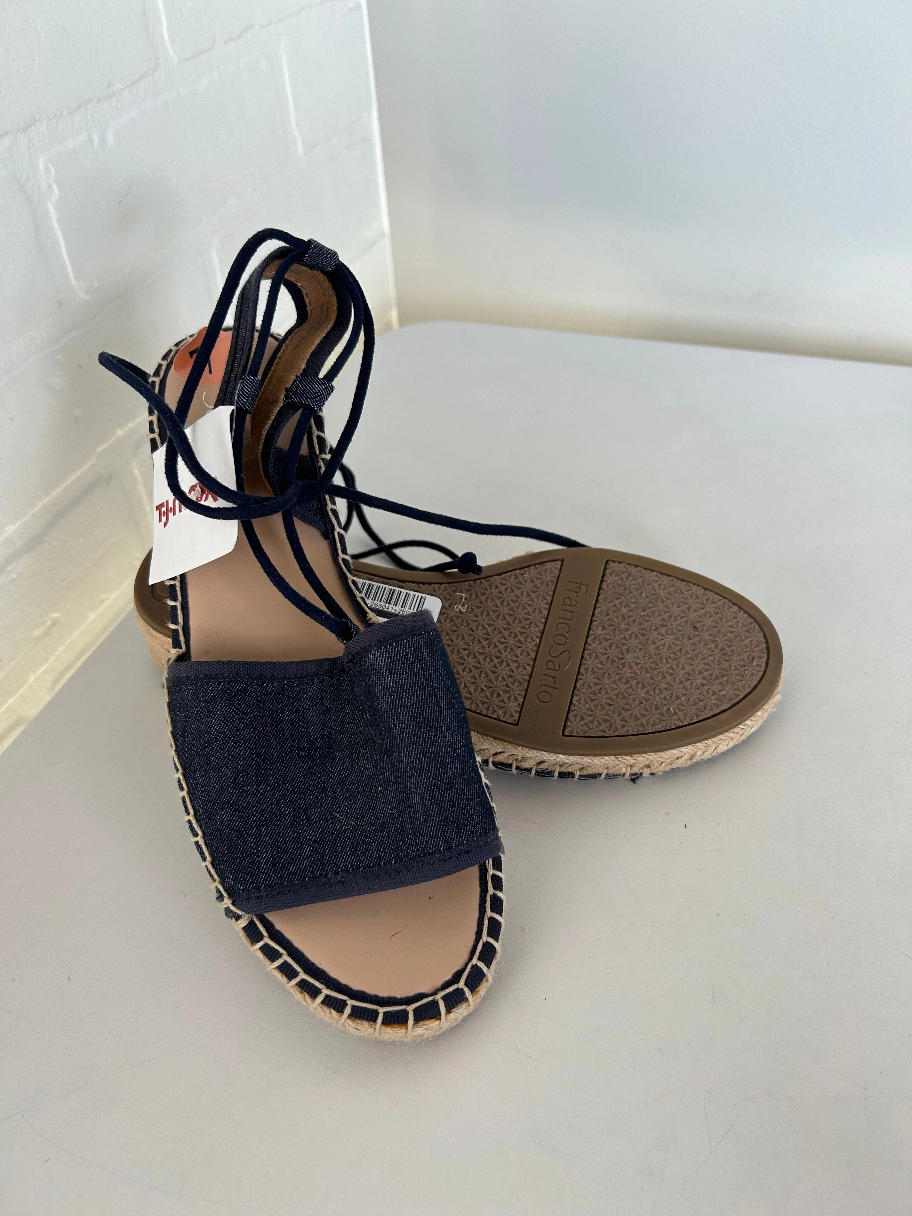 Sandals Heels Wedge By Franco Sarto In Blue & Tan, Size: 7