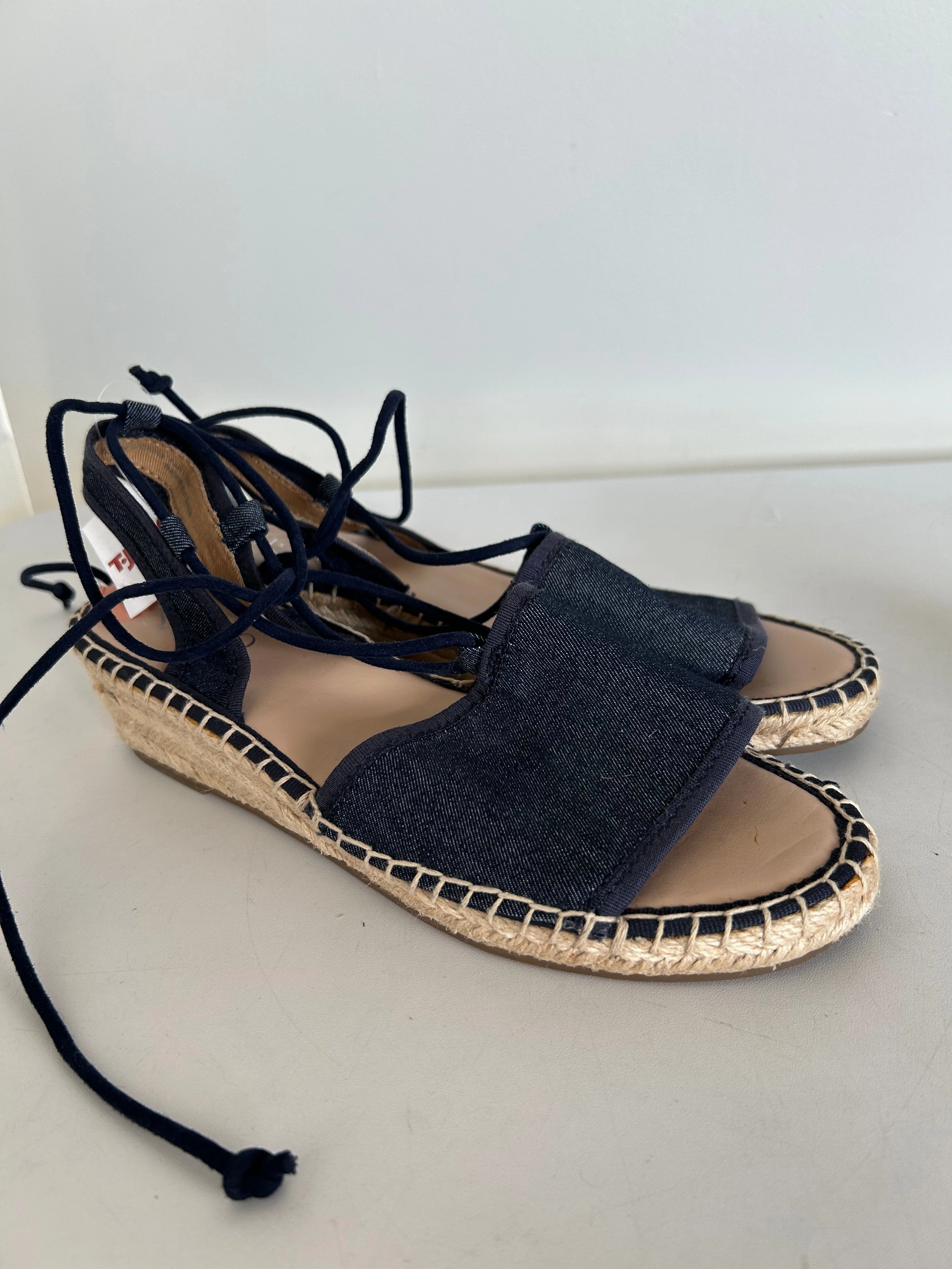 Sandals Heels Wedge By Franco Sarto In Blue & Tan, Size: 7