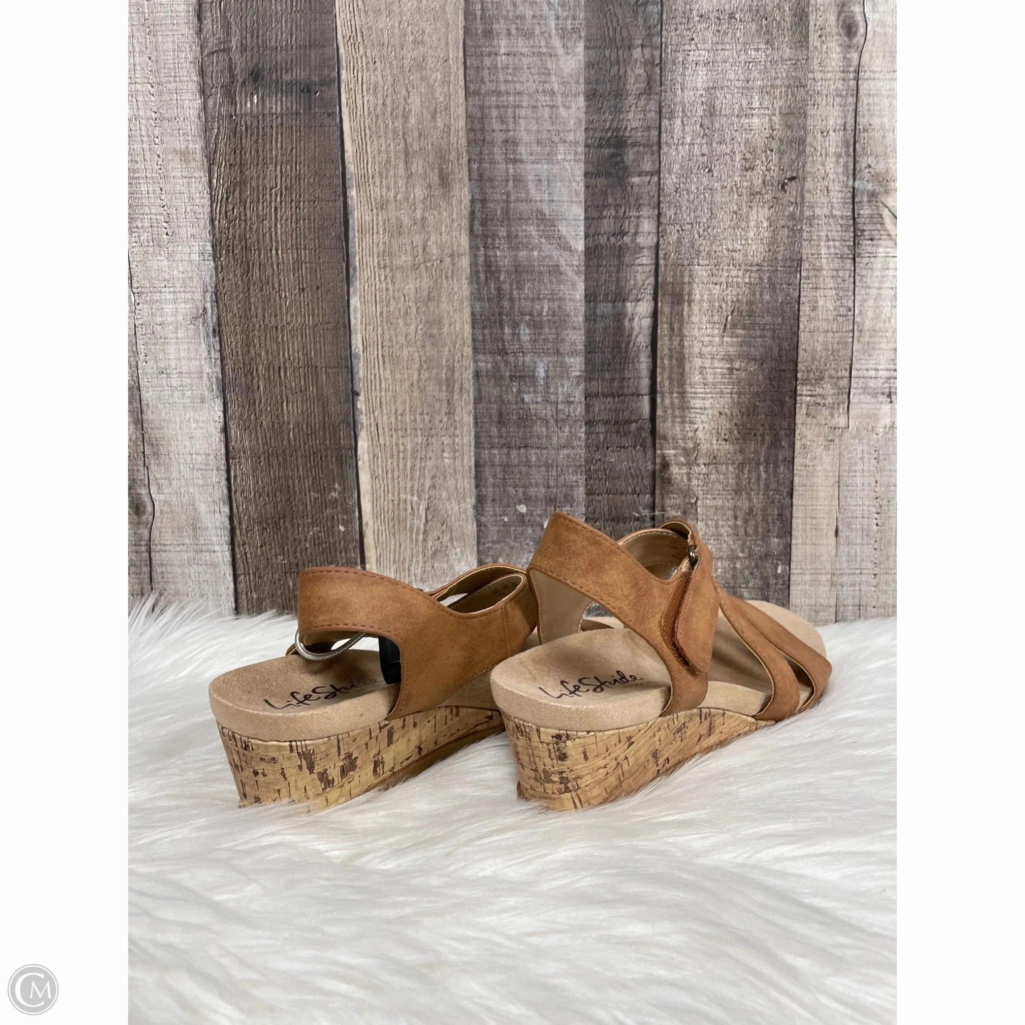 Sandals Heels Wedge By Life Stride In Tan, Size: 7.5
