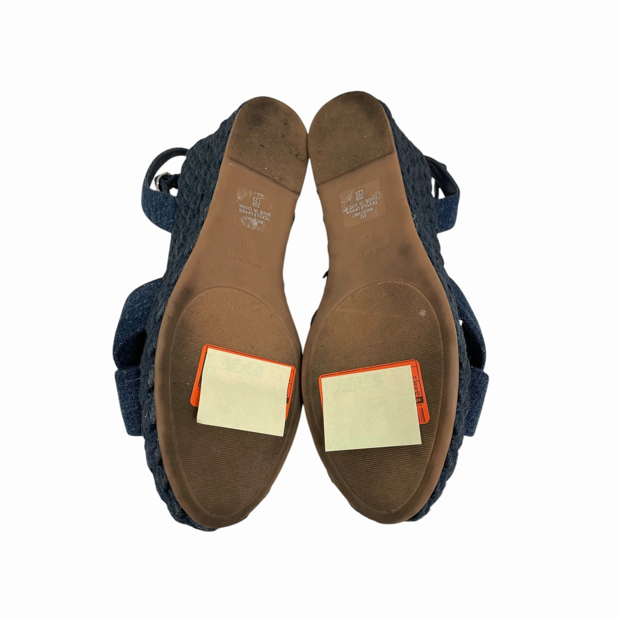 Sandals Heels Wedge By Nine West In Blue Denim, Size:8