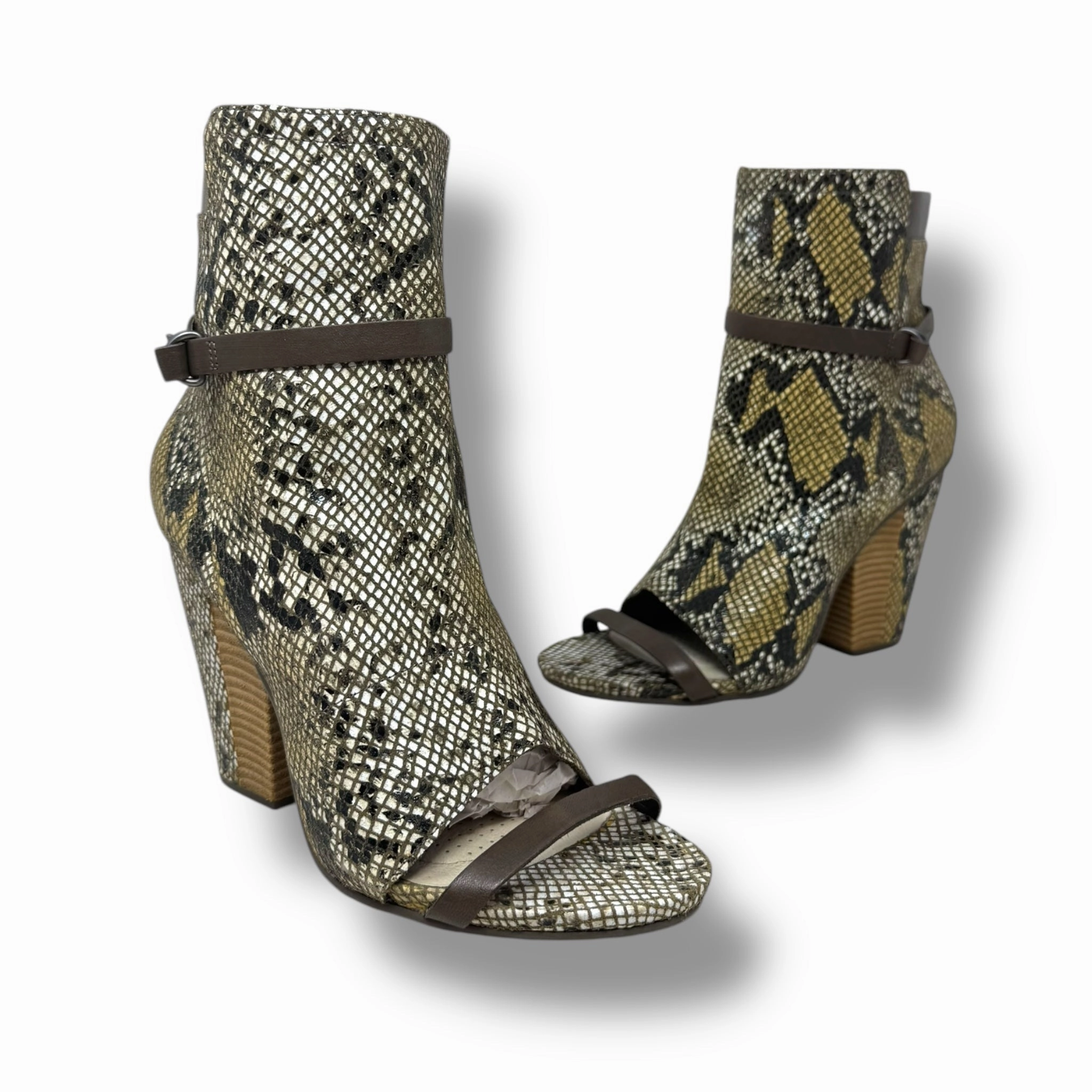 Sevan Desert Snake Leather Open Toe Booties By Tsubo In Snakeskin Print, Size: 10