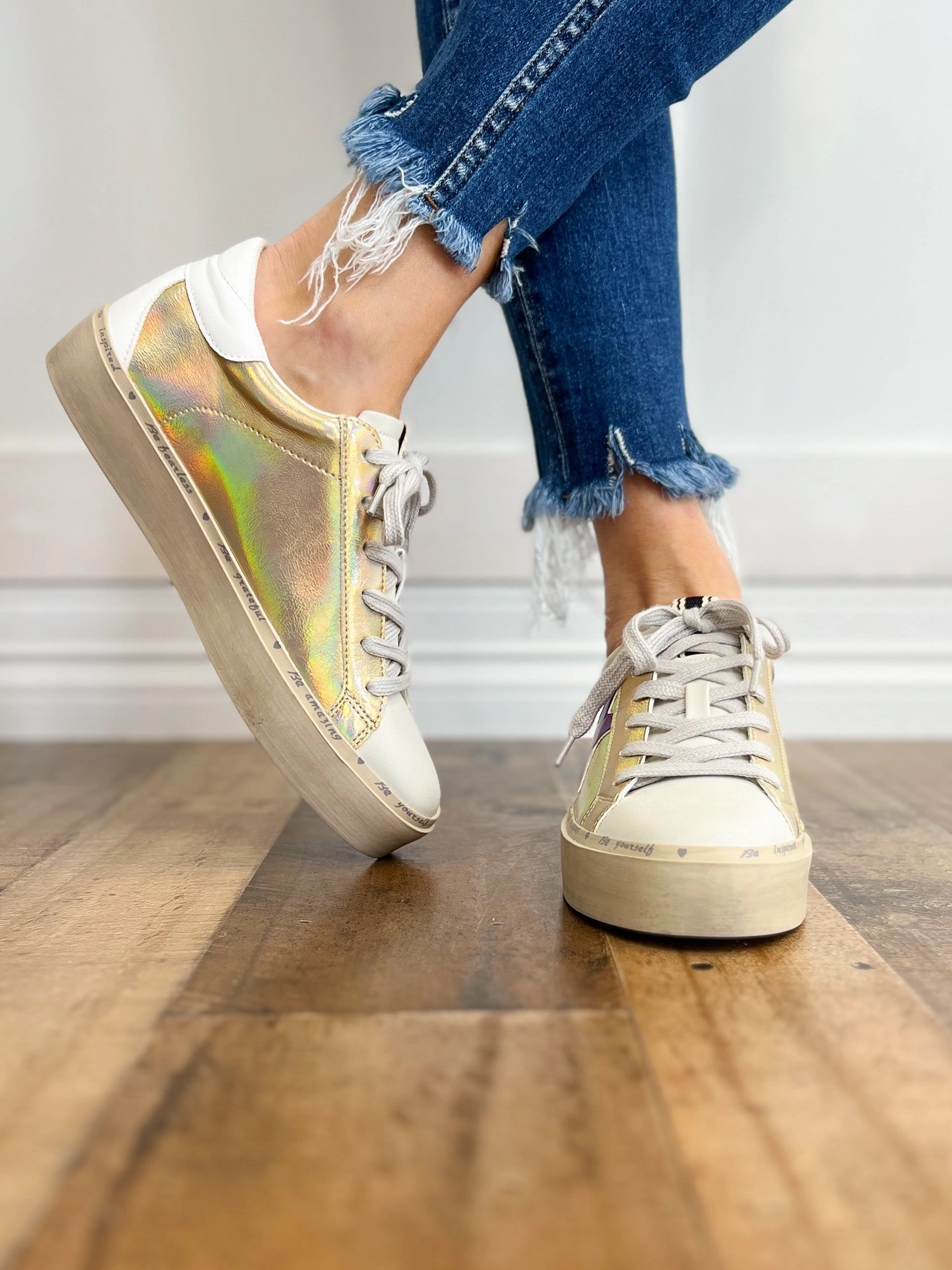 Shu Shop Reba Gold Iridescent Sneaker