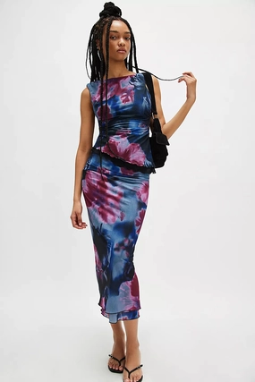 Sunset Mesh Midi Skirt - Night Boardwalk Combo