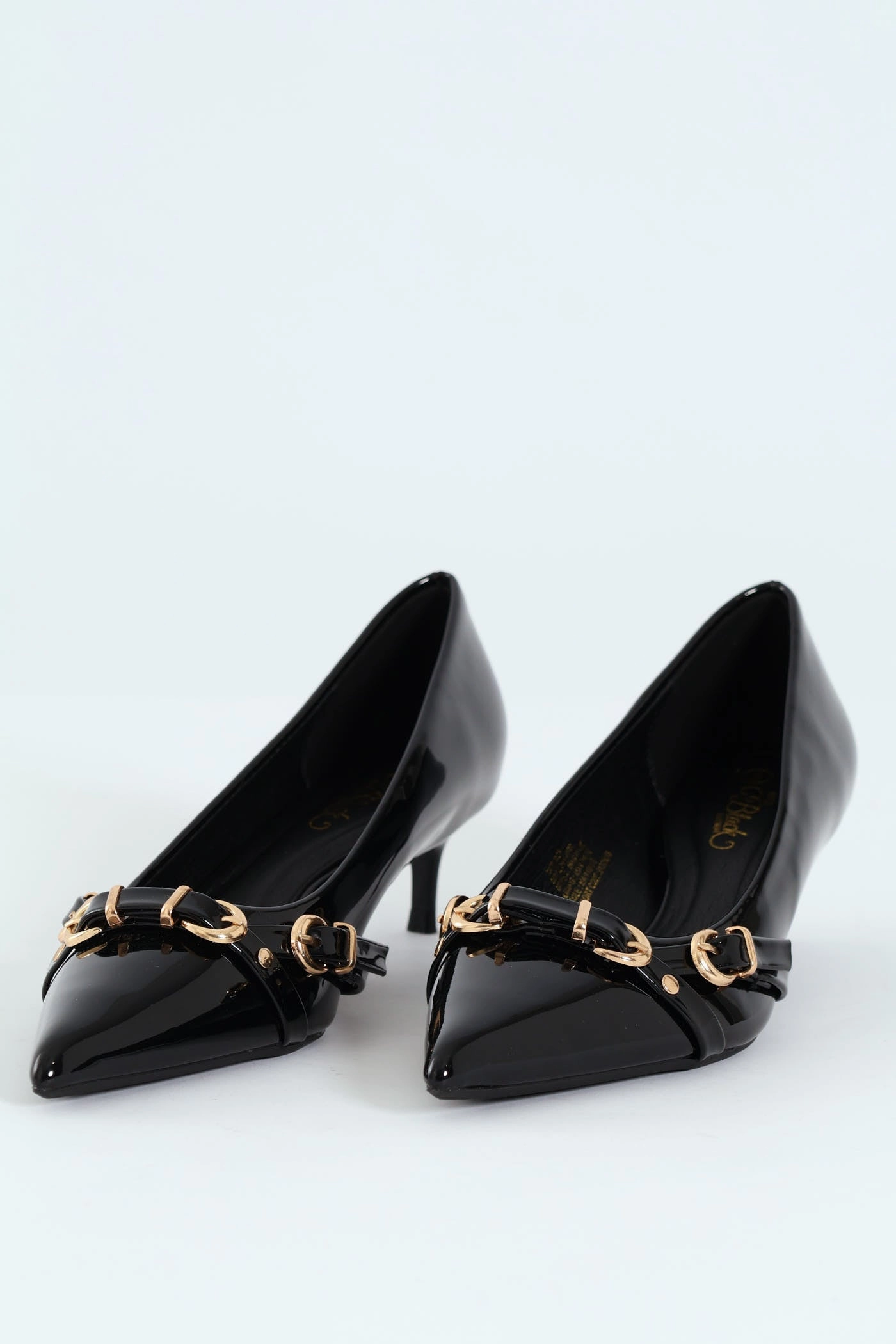 Tait 1 Pointed Toe Buckle Kitten Court Heel - Black