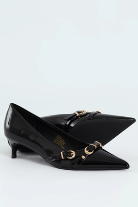 Tait 1 Pointed Toe Buckle Kitten Court Heel - Black