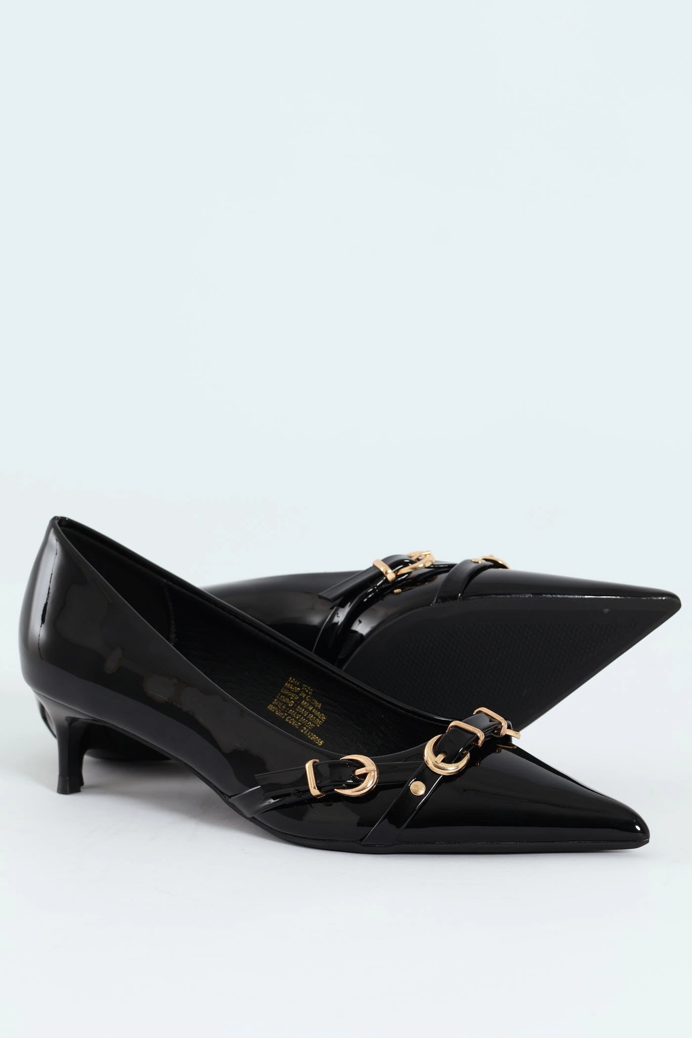Tait 1 Pointed Toe Buckle Kitten Court Heel - Black