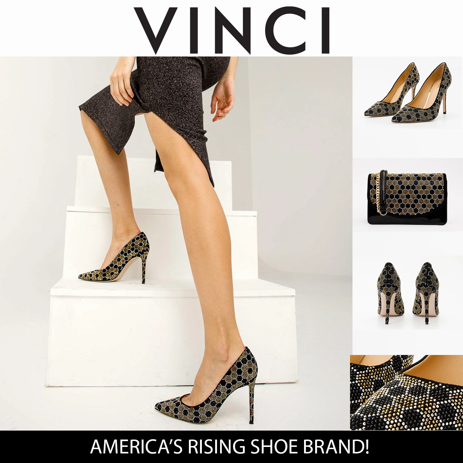 The Bolu Black & Gold Glitter Leather Pump Women Shoe