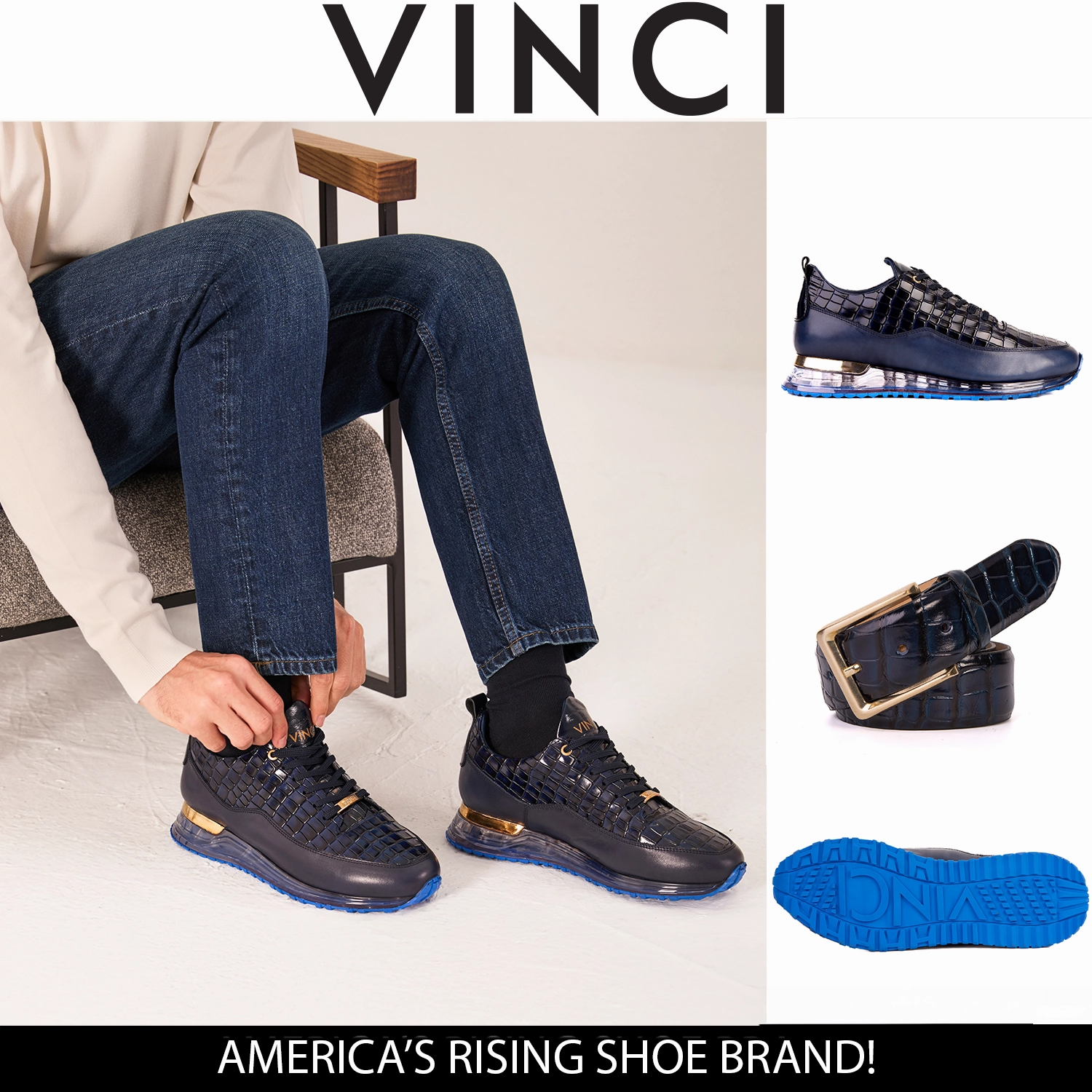 The Marseille Navy Blue Leather Men Sneaker