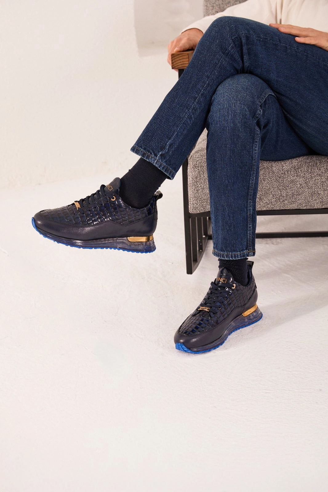 The Marseille Navy Blue Leather Men Sneaker