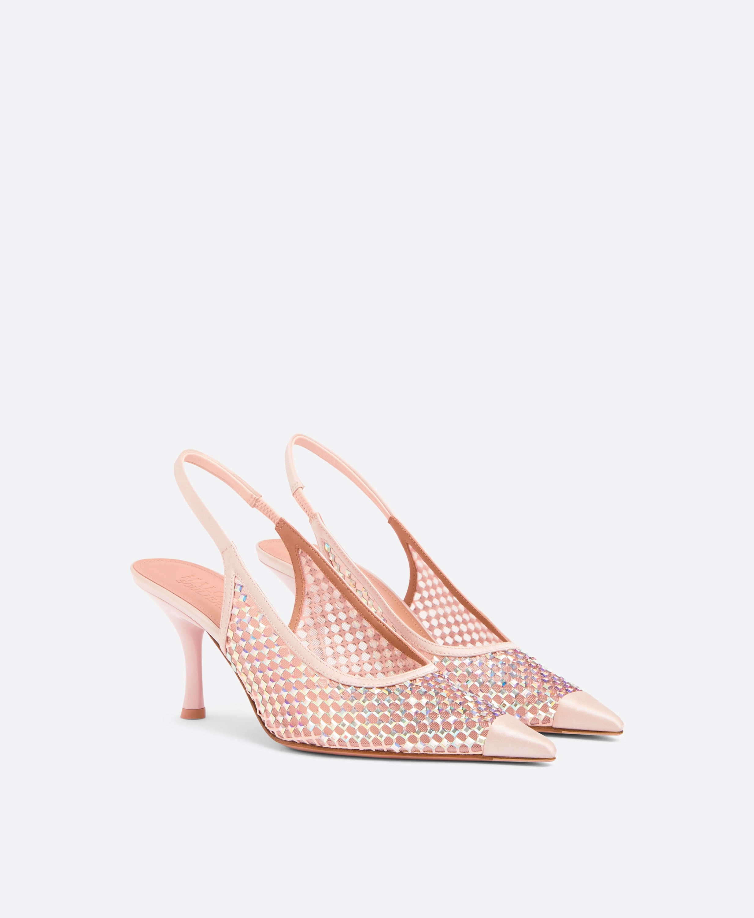 Vesper 70 Pink Crystal Satin Slingbacks