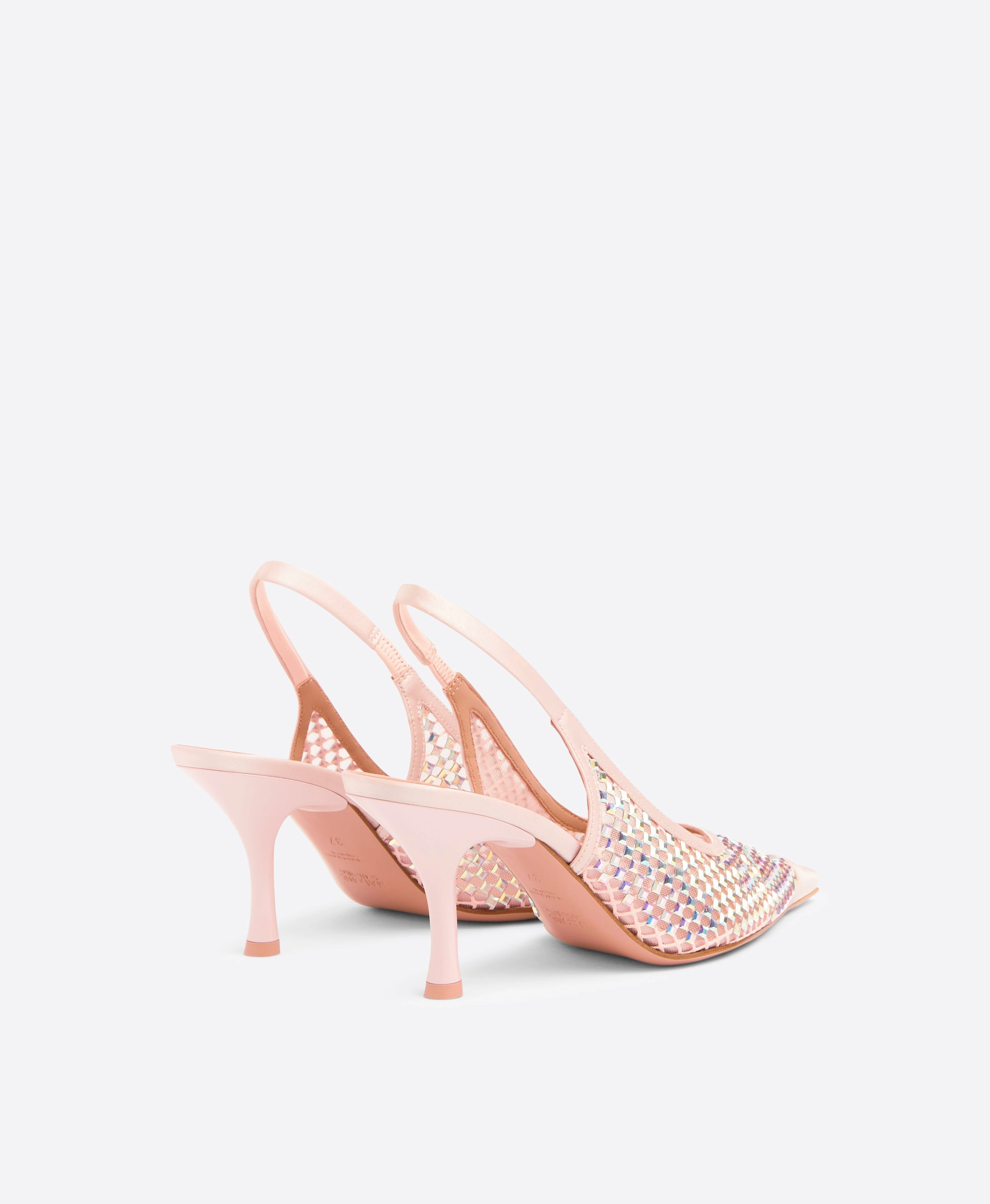 Vesper 70 Pink Crystal Satin Slingbacks